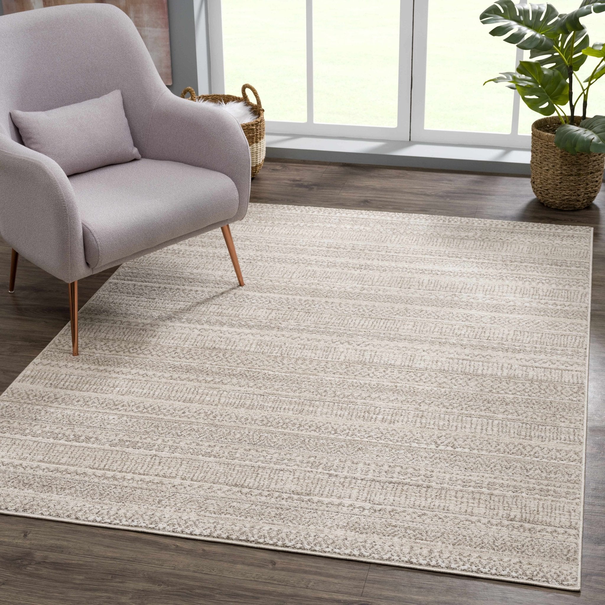 Contemporary solid Beige and Gray High Pile Area Rug - Image 2