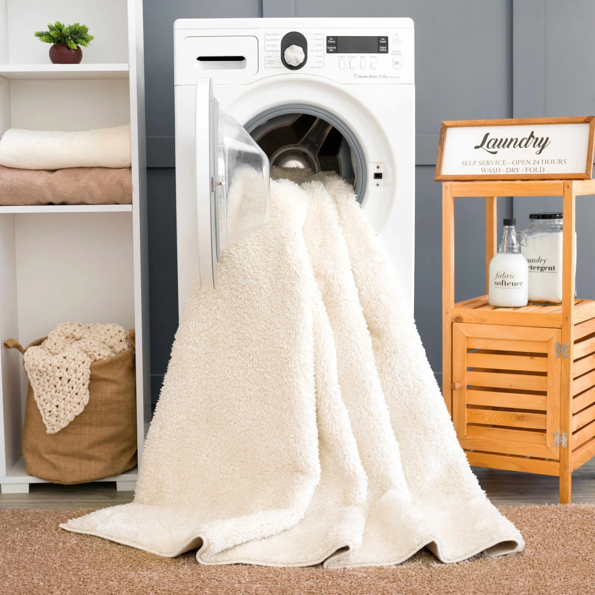 Contemporary Solid Beige High Pile Washable Area Rug - Image 18