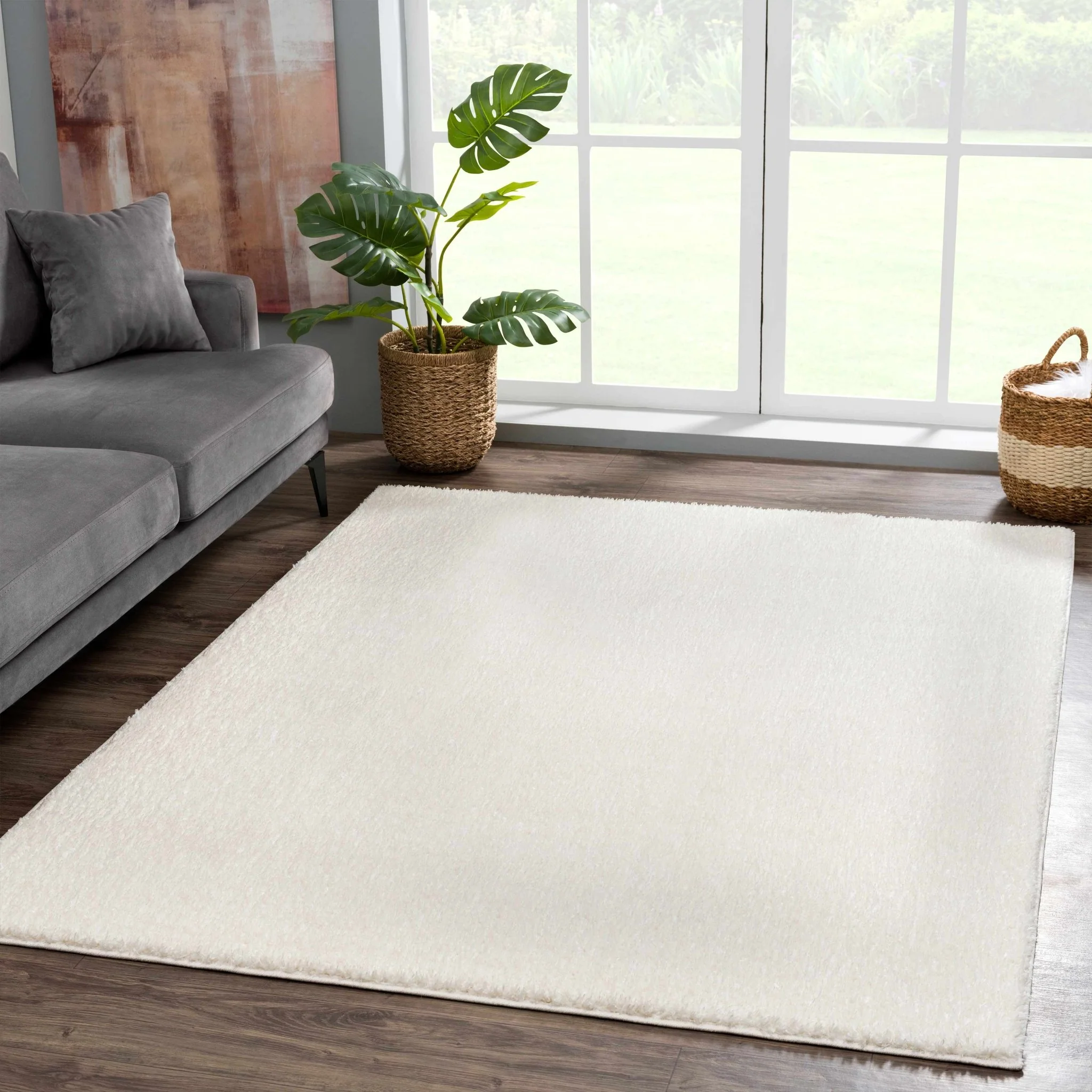 Contemporary Solid Beige High Pile Washable Area Rug - Image 20