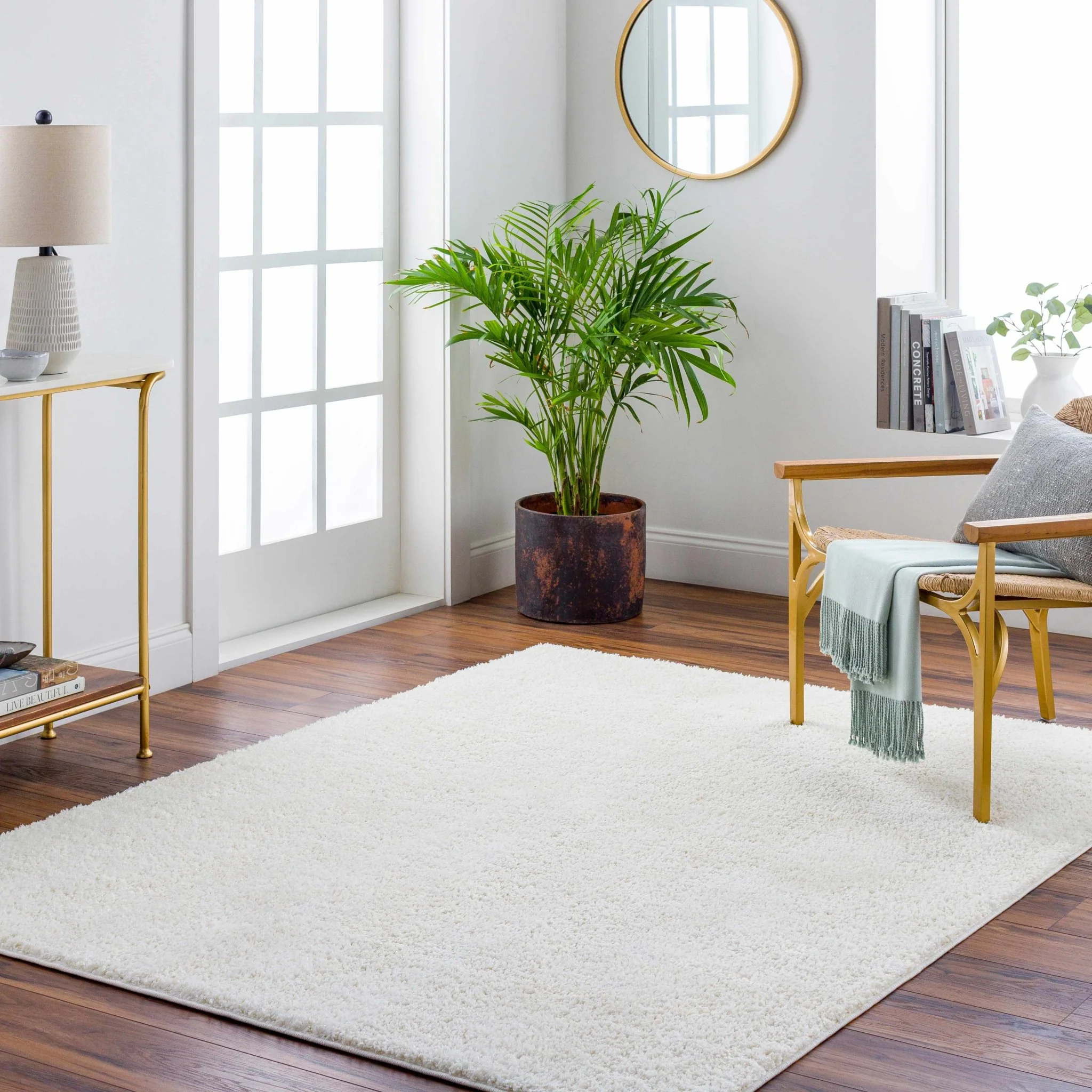 Contemporary Solid Beige High Pile Washable Area Rug - Image 28