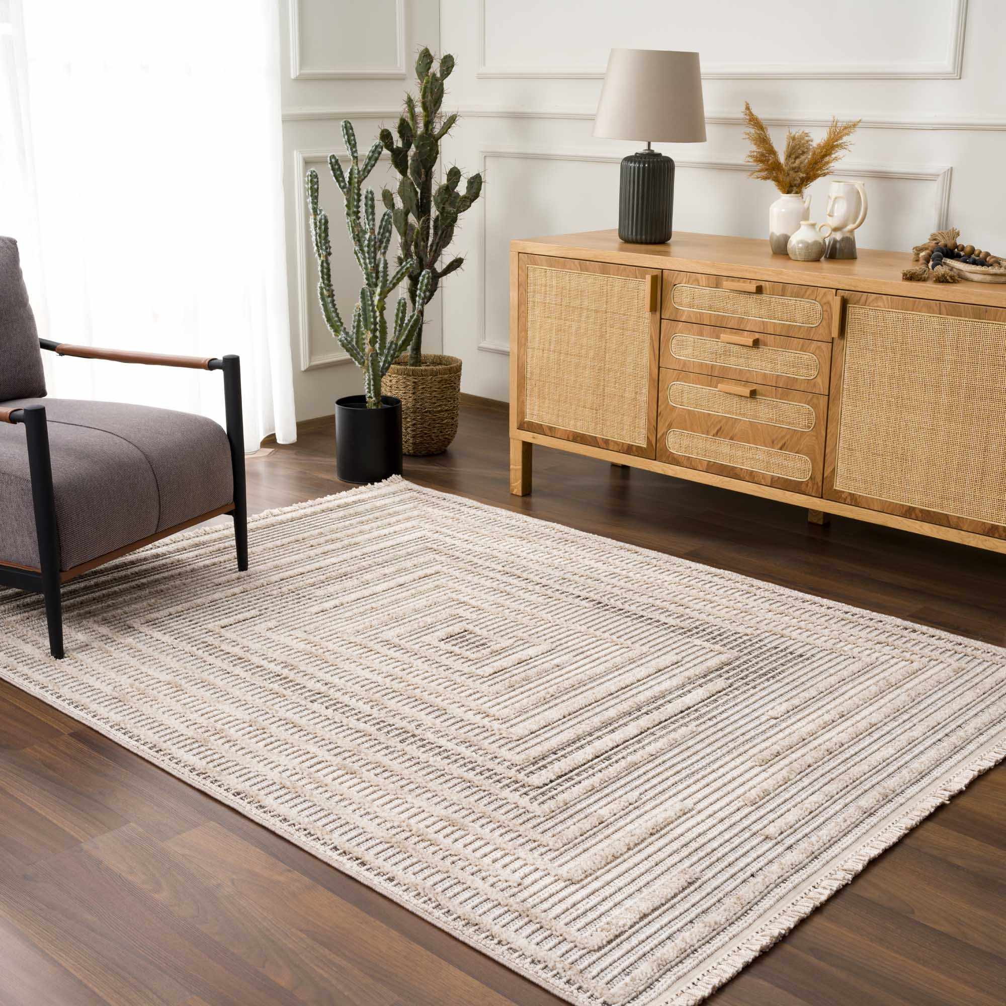 Contemporary Solid Stripes Peach, Beige and Gray High-Low Pile  Area Rug - Image 16