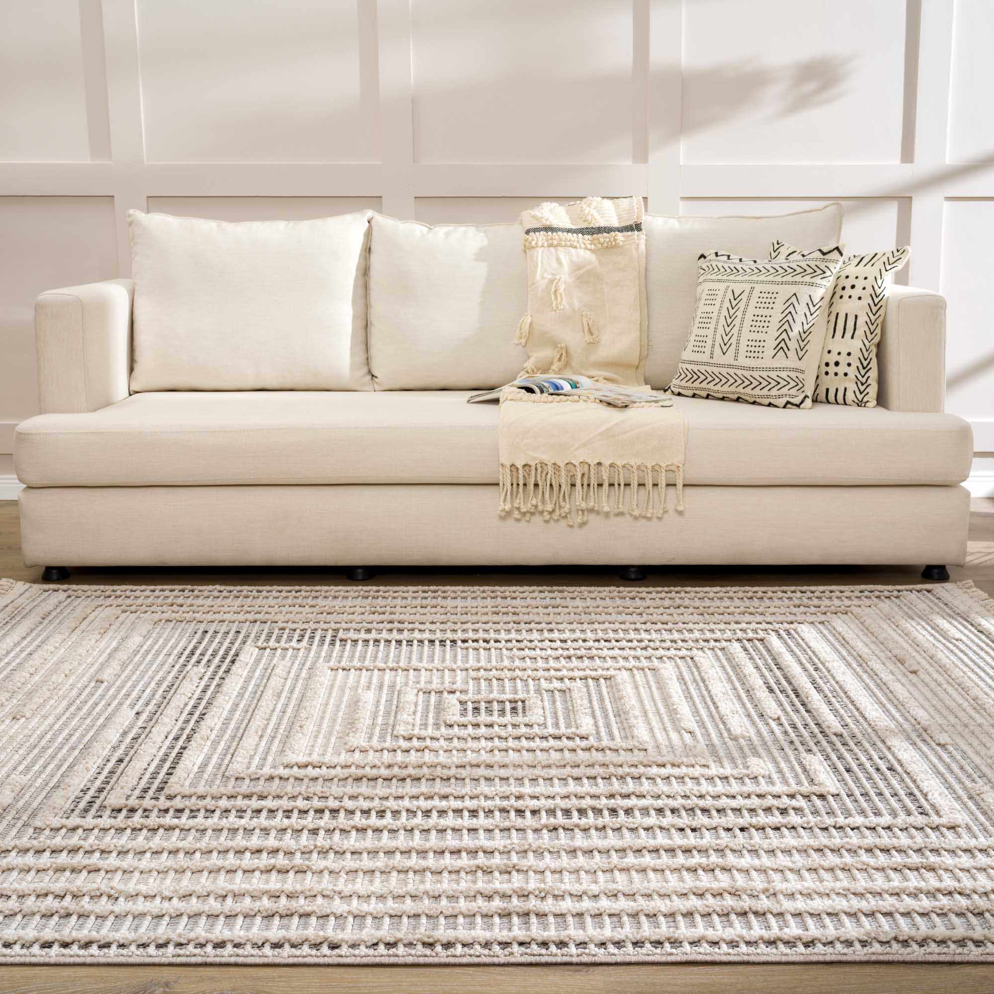 Contemporary Solid Stripes Peach, Beige and Gray High-Low Pile  Area Rug - Image 17