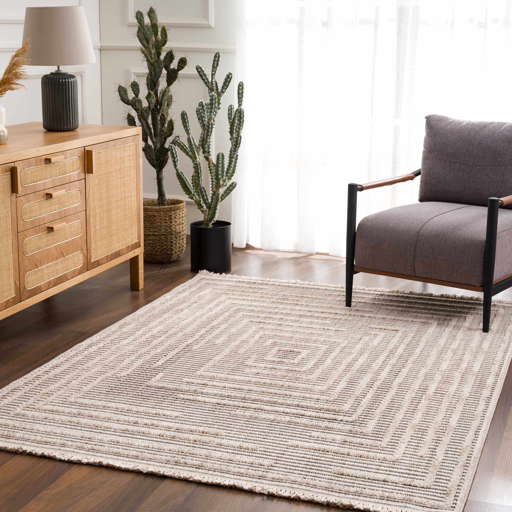 Contemporary Solid Stripes Peach, Beige and Gray High-Low Pile  Area Rug - Image 18