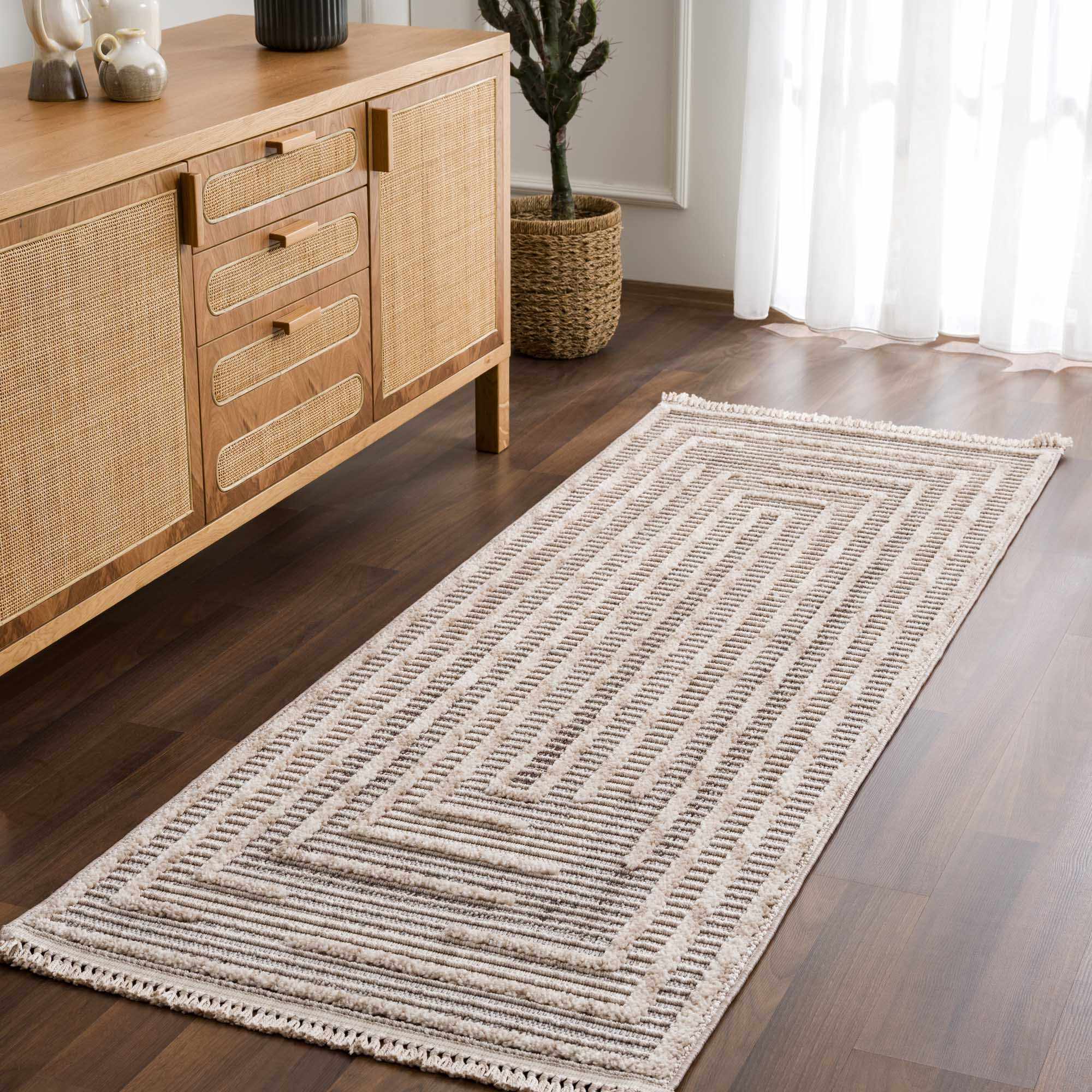 Contemporary Solid Stripes Peach, Beige and Gray High-Low Pile  Area Rug - Image 5