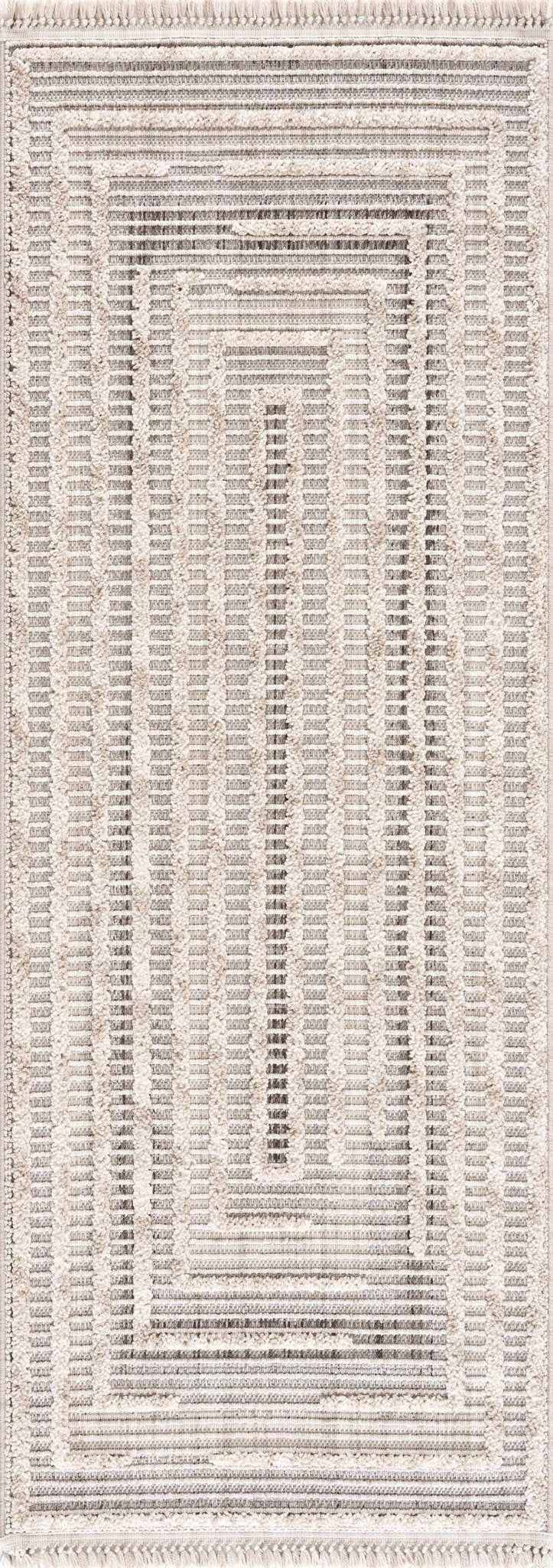 Contemporary Solid Stripes Peach, Beige and Gray High-Low Pile  Area Rug - Image 6