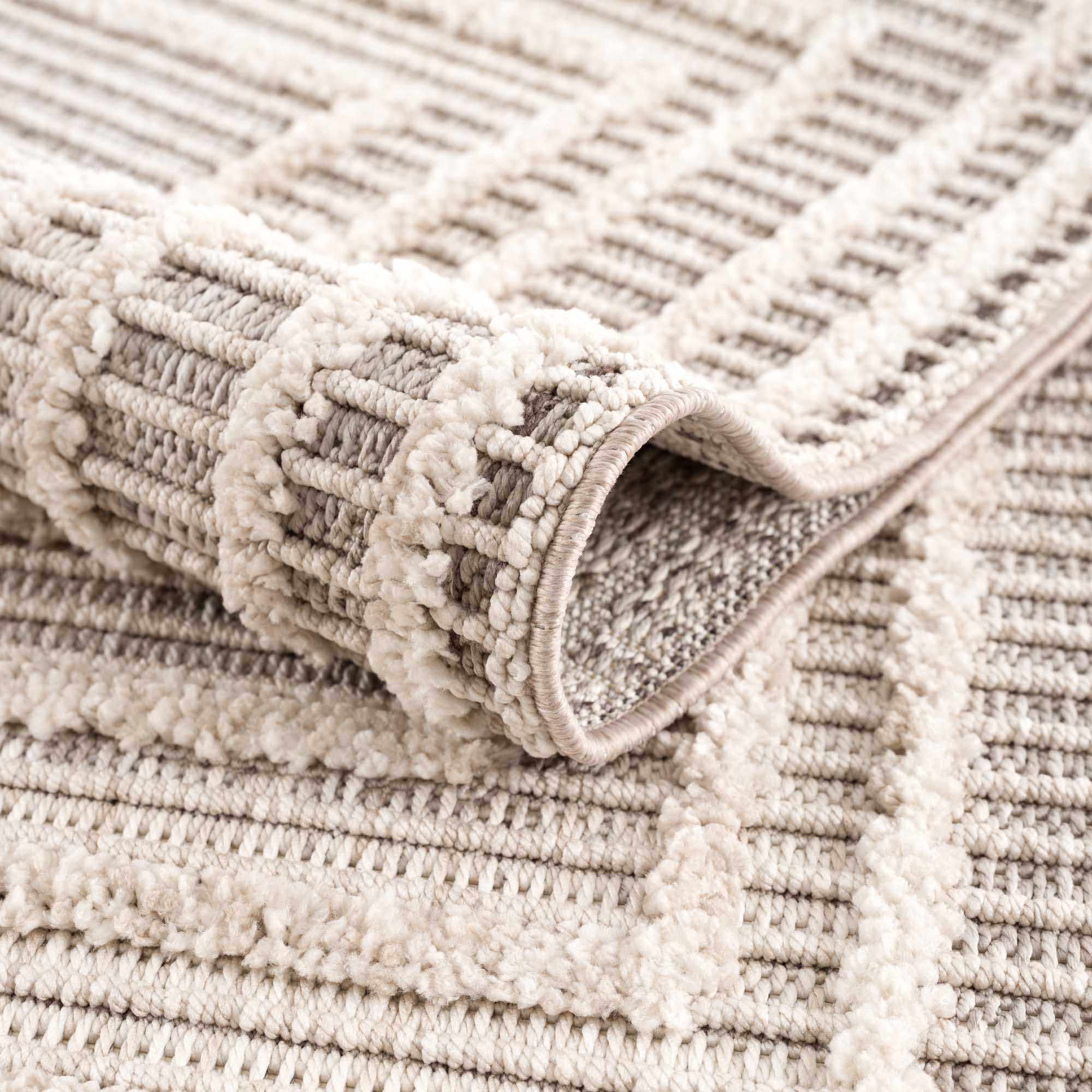Contemporary Solid Stripes Peach, Beige and Gray High-Low Pile  Area Rug - Image 8