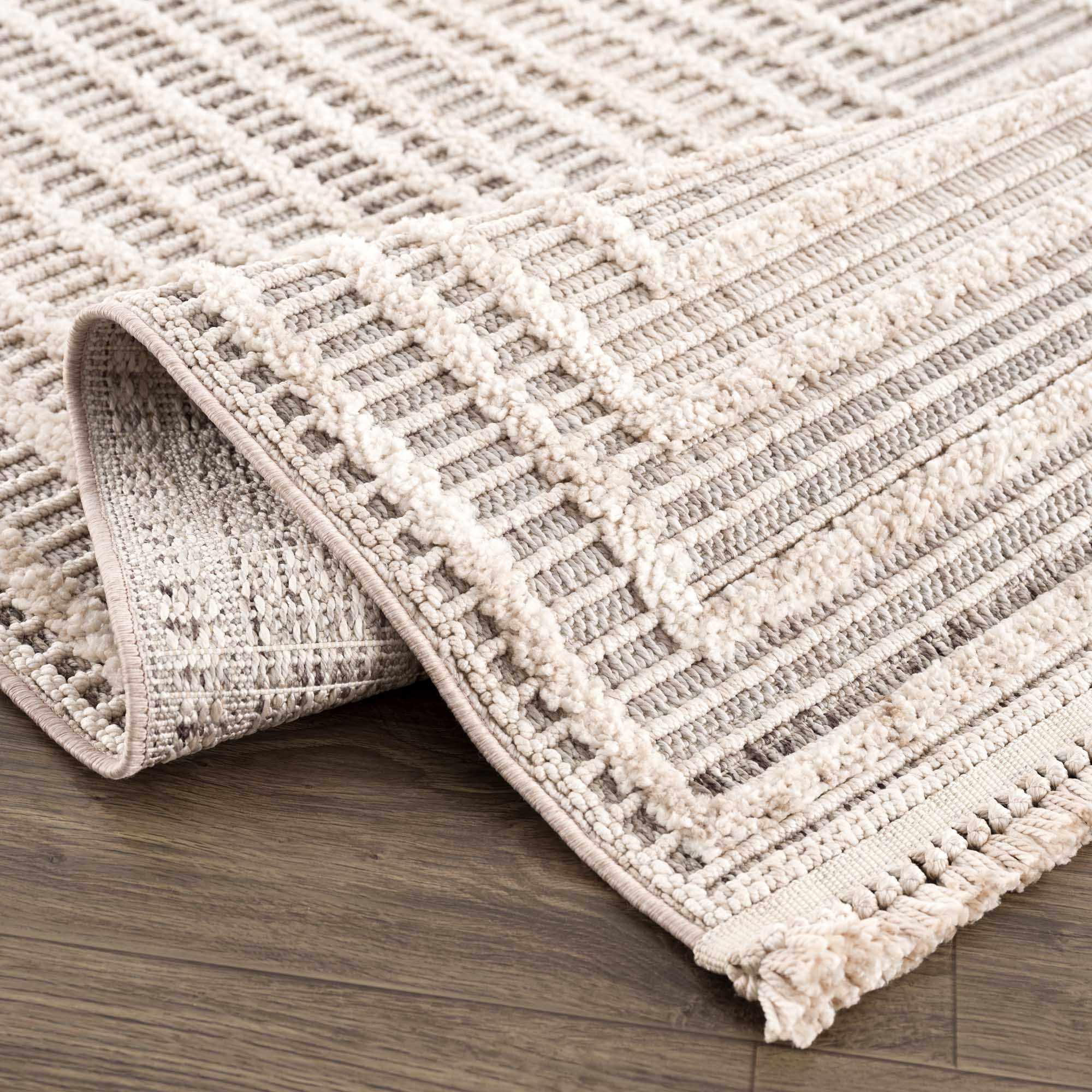 Contemporary Solid Stripes Peach, Beige and Gray High-Low Pile  Area Rug - Image 9