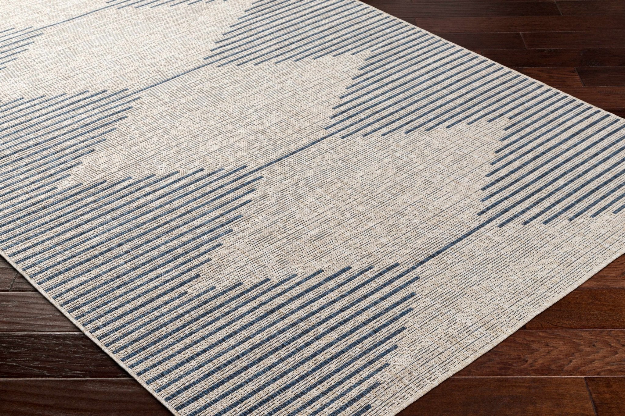 Contemporary Stephan Design Blue And Gray Machine Woven Outdoor Rug - Image 2