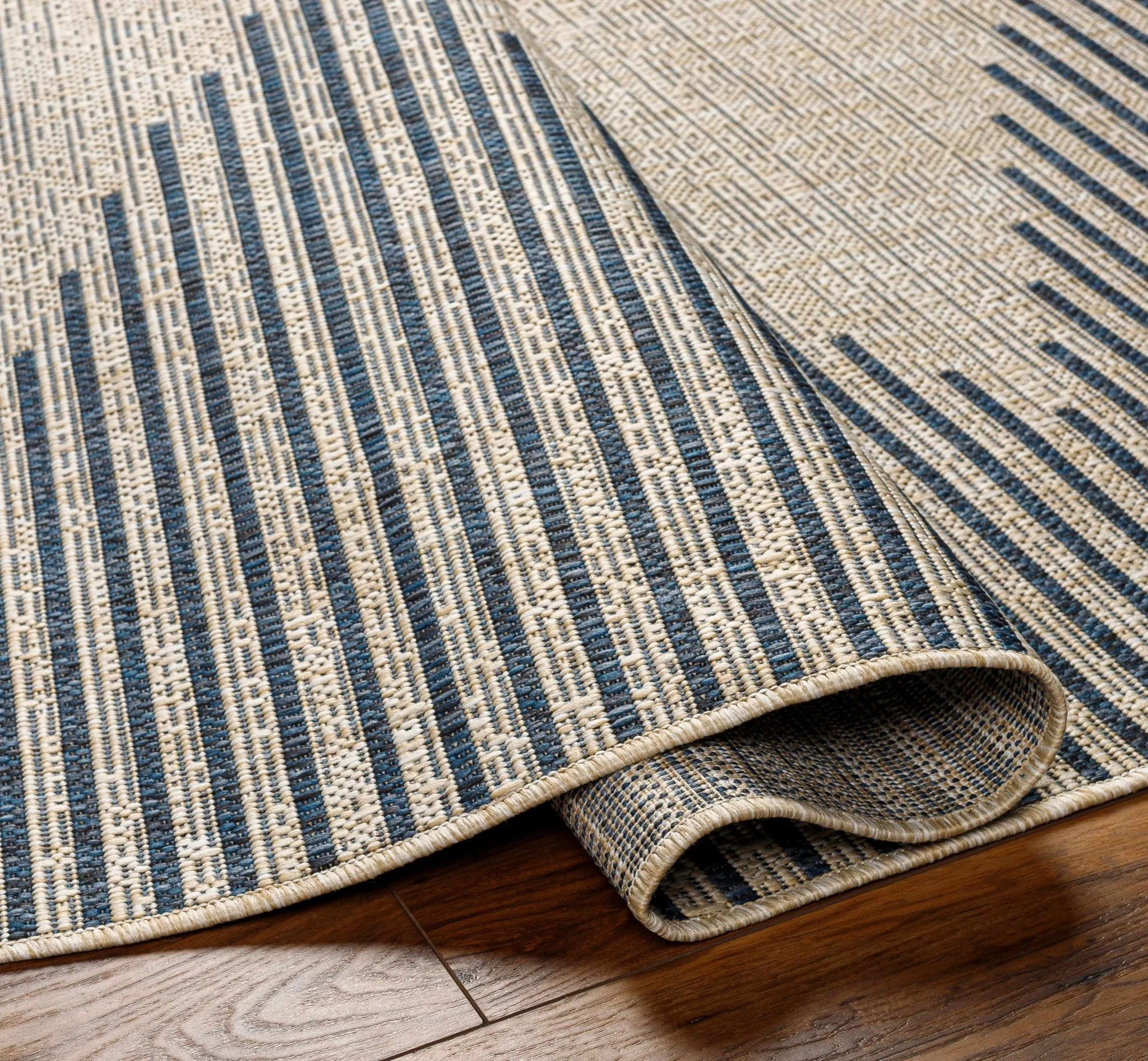 Contemporary Stephan Design Blue And Gray Machine Woven Outdoor Rug - Image 4