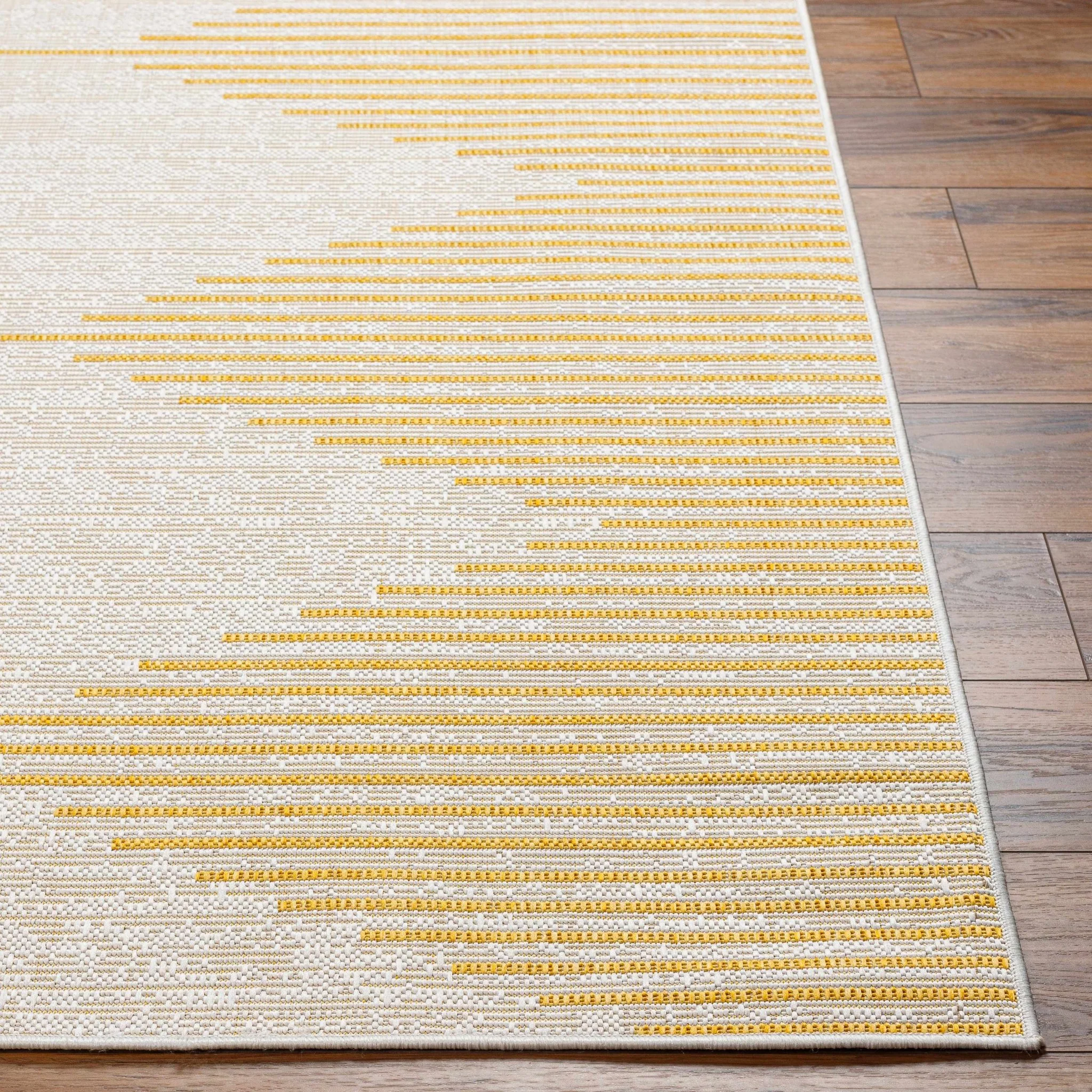 Contemporary Stephan Pattern Yellow And Beige Machine Woven Outdoor Rug - Image 3
