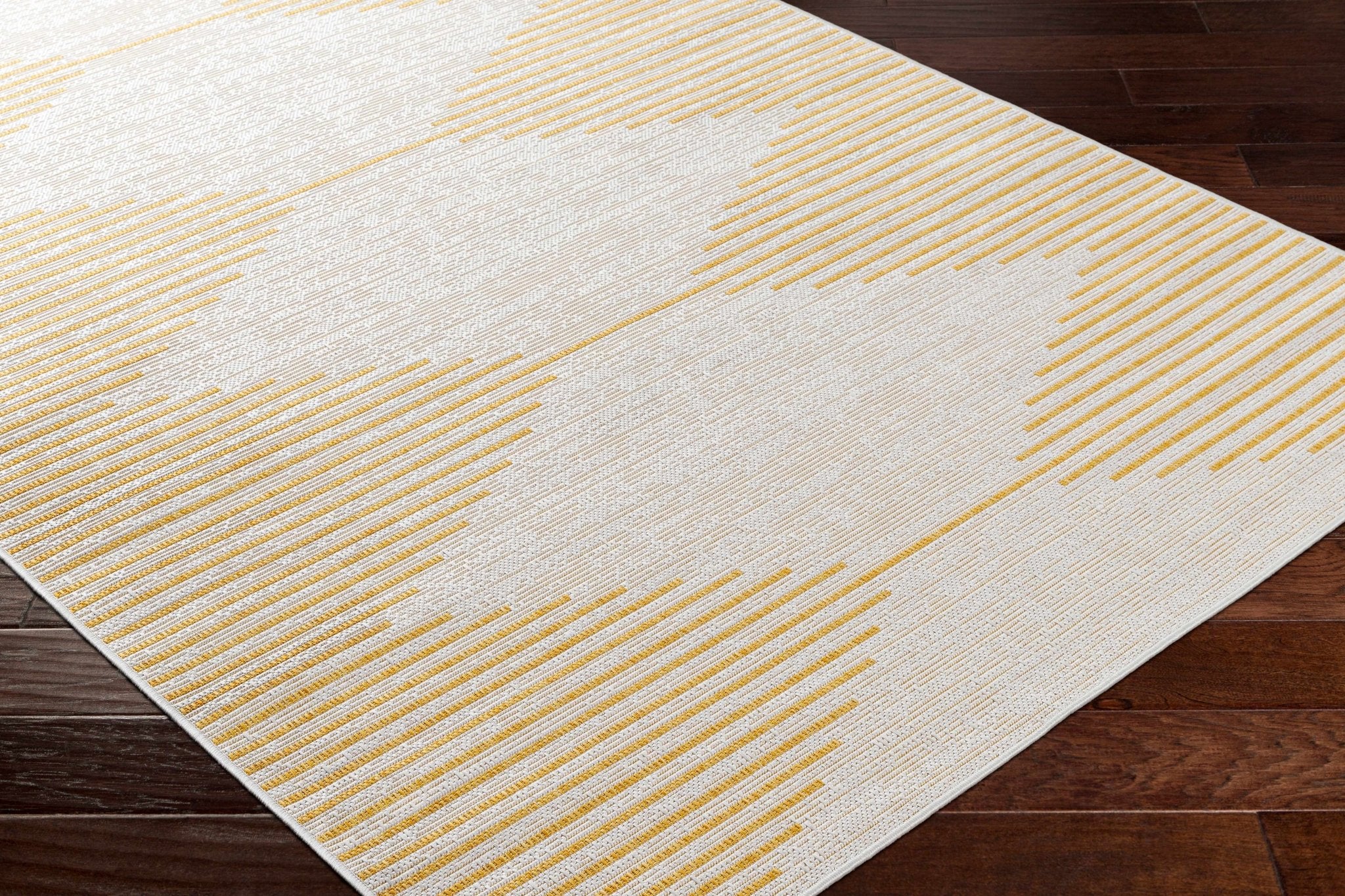 Contemporary Stephan Pattern Yellow And Beige Machine Woven Outdoor Rug - Image 4
