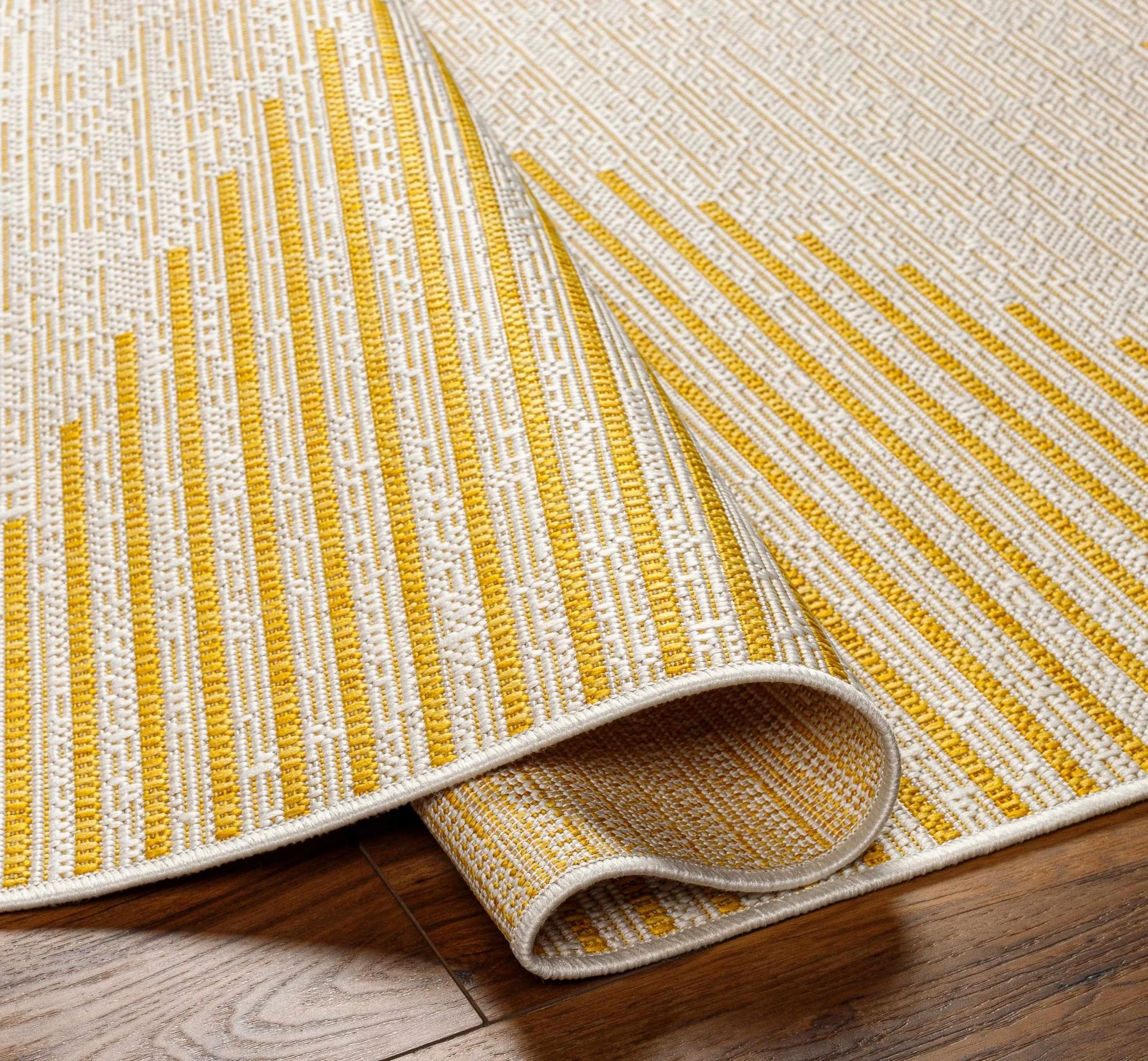 Contemporary Stephan Pattern Yellow And Beige Machine Woven Outdoor Rug - Image 5
