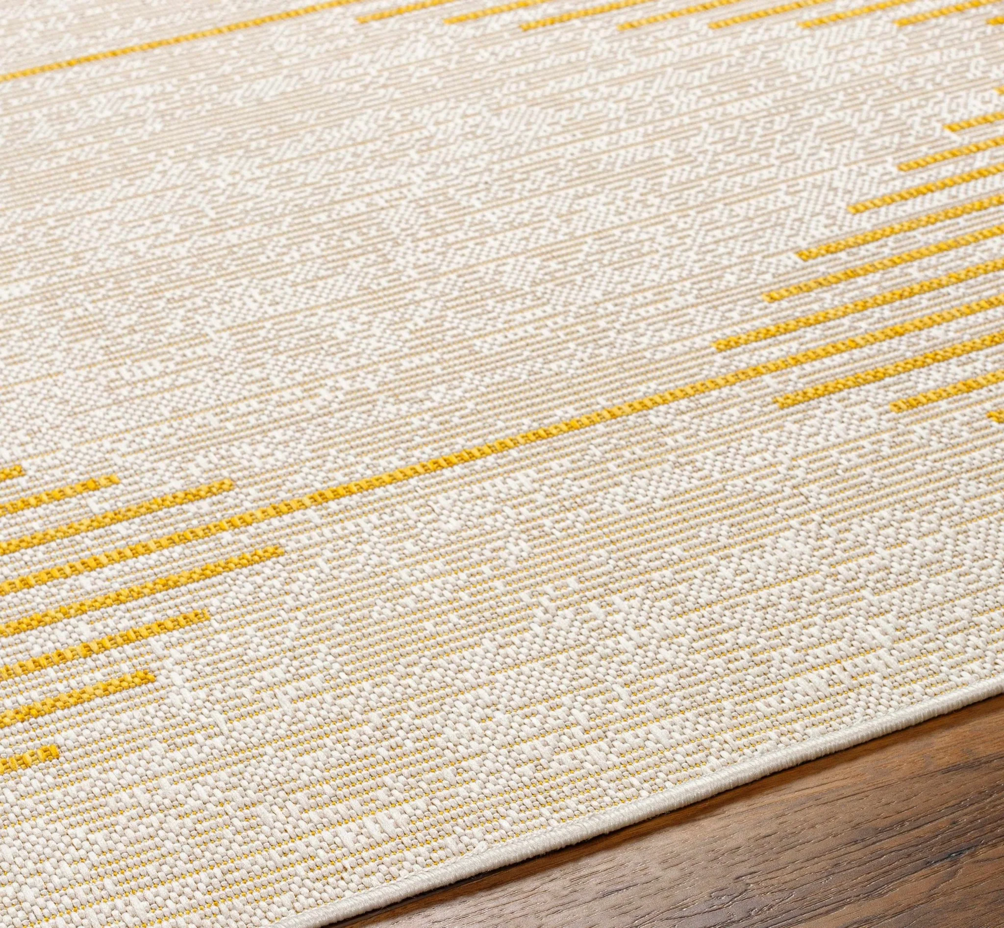 Contemporary Stephan Pattern Yellow And Beige Machine Woven Outdoor Rug - Image 6