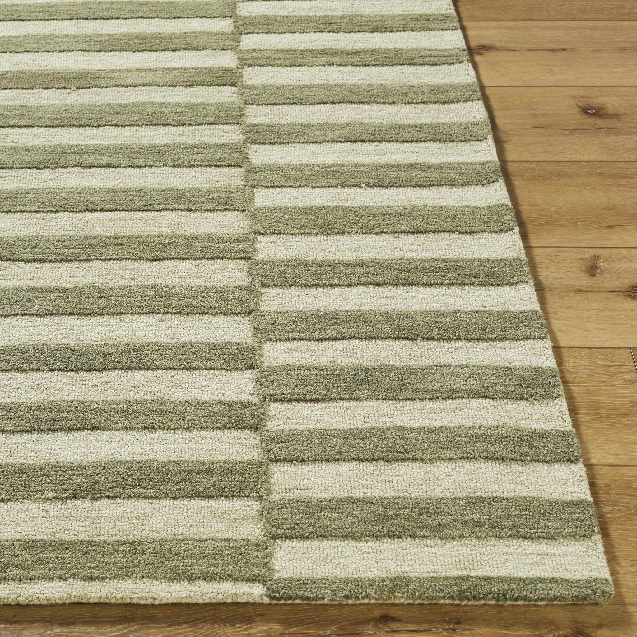 Contemporary Striped Pattern Olive And Beige Hand Tufted Wool Area Rug - Image 3