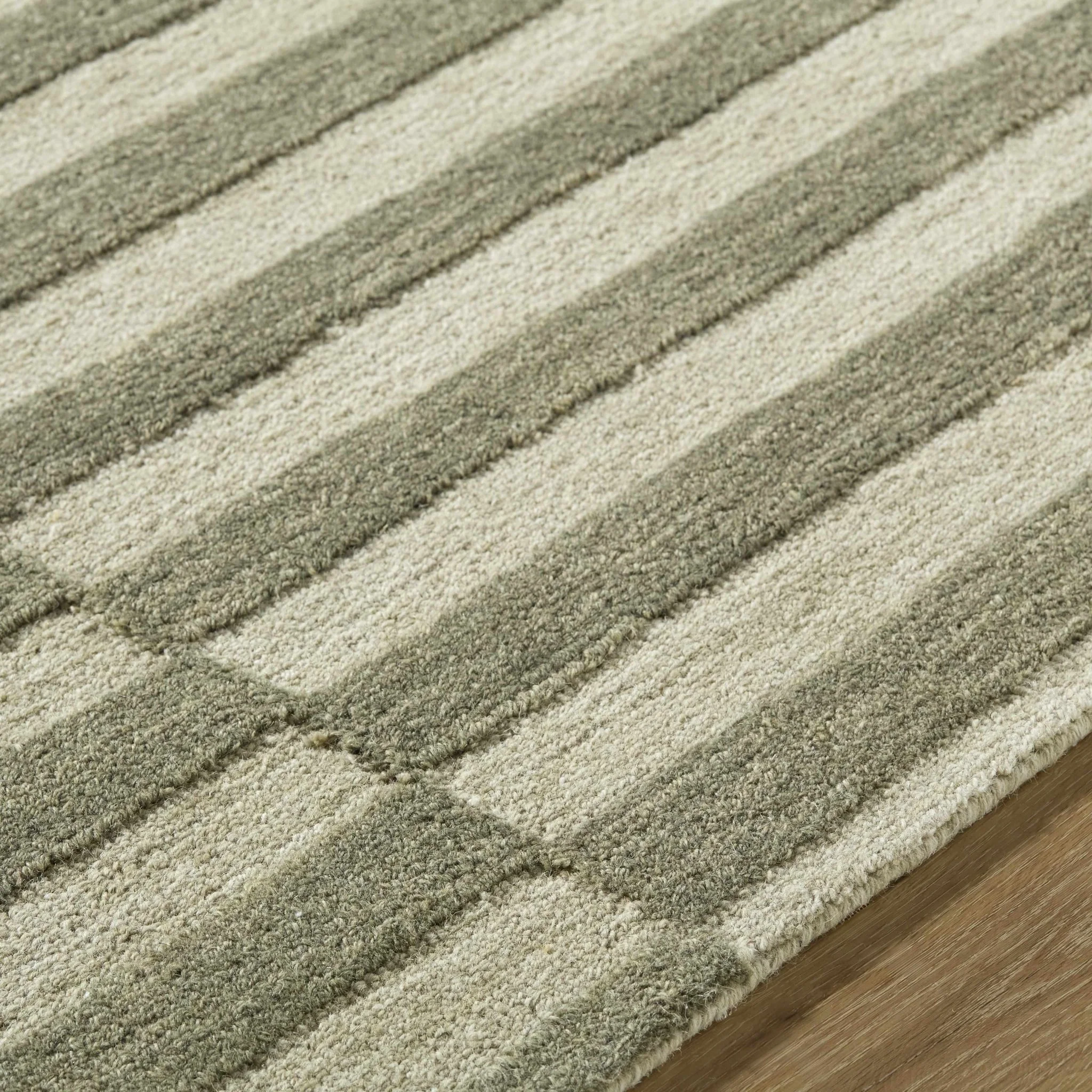Contemporary Striped Pattern Olive And Beige Hand Tufted Wool Area Rug - Image 4