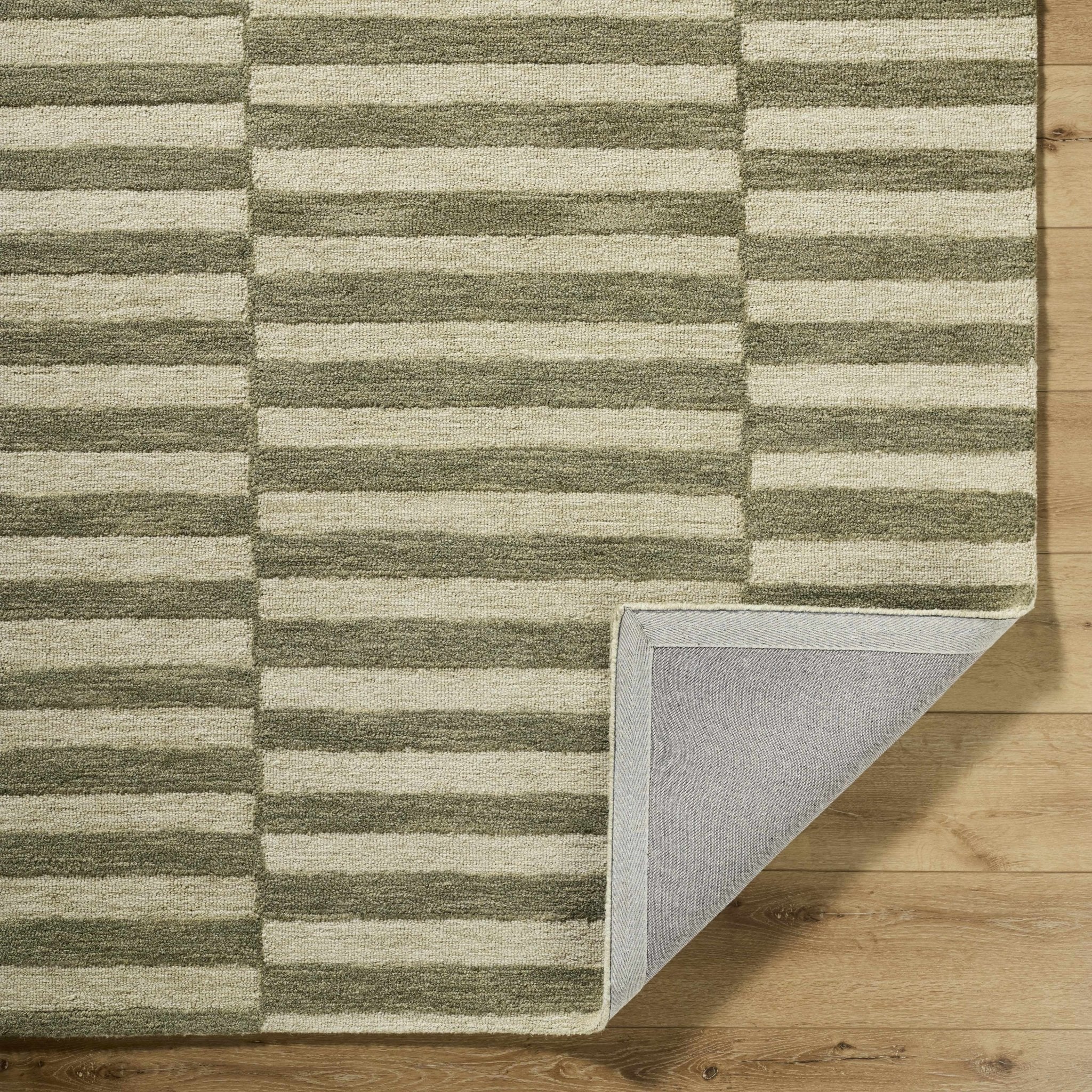 Contemporary Striped Pattern Olive And Beige Hand Tufted Wool Area Rug - Image 5