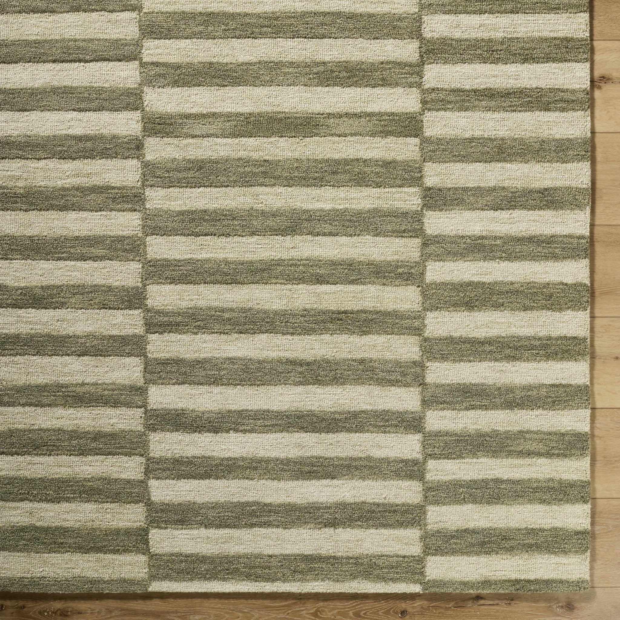 Contemporary Striped Pattern Olive And Beige Hand Tufted Wool Area Rug - Image 6