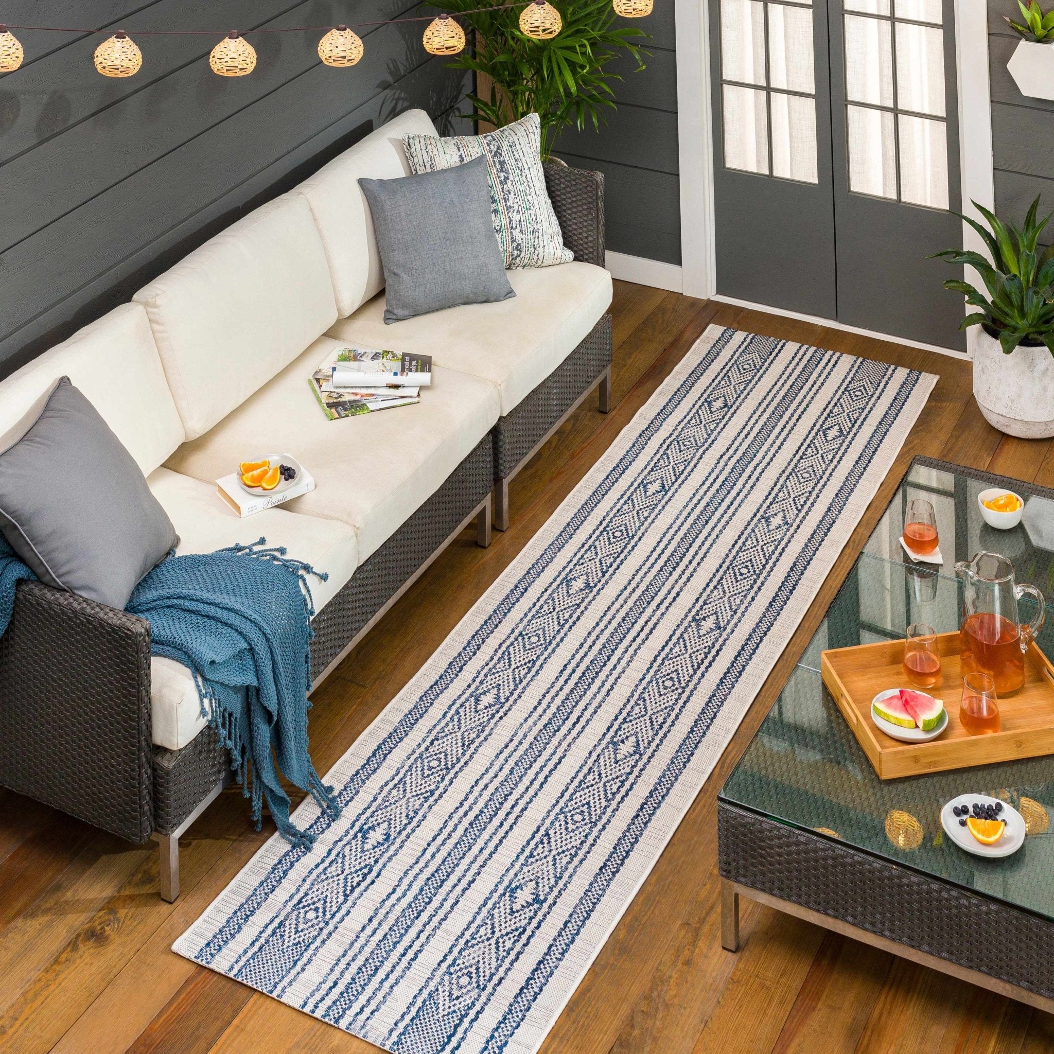Contemporary Stripes Blue, Ivory and Beige Multi Size Area Rug - Image 14
