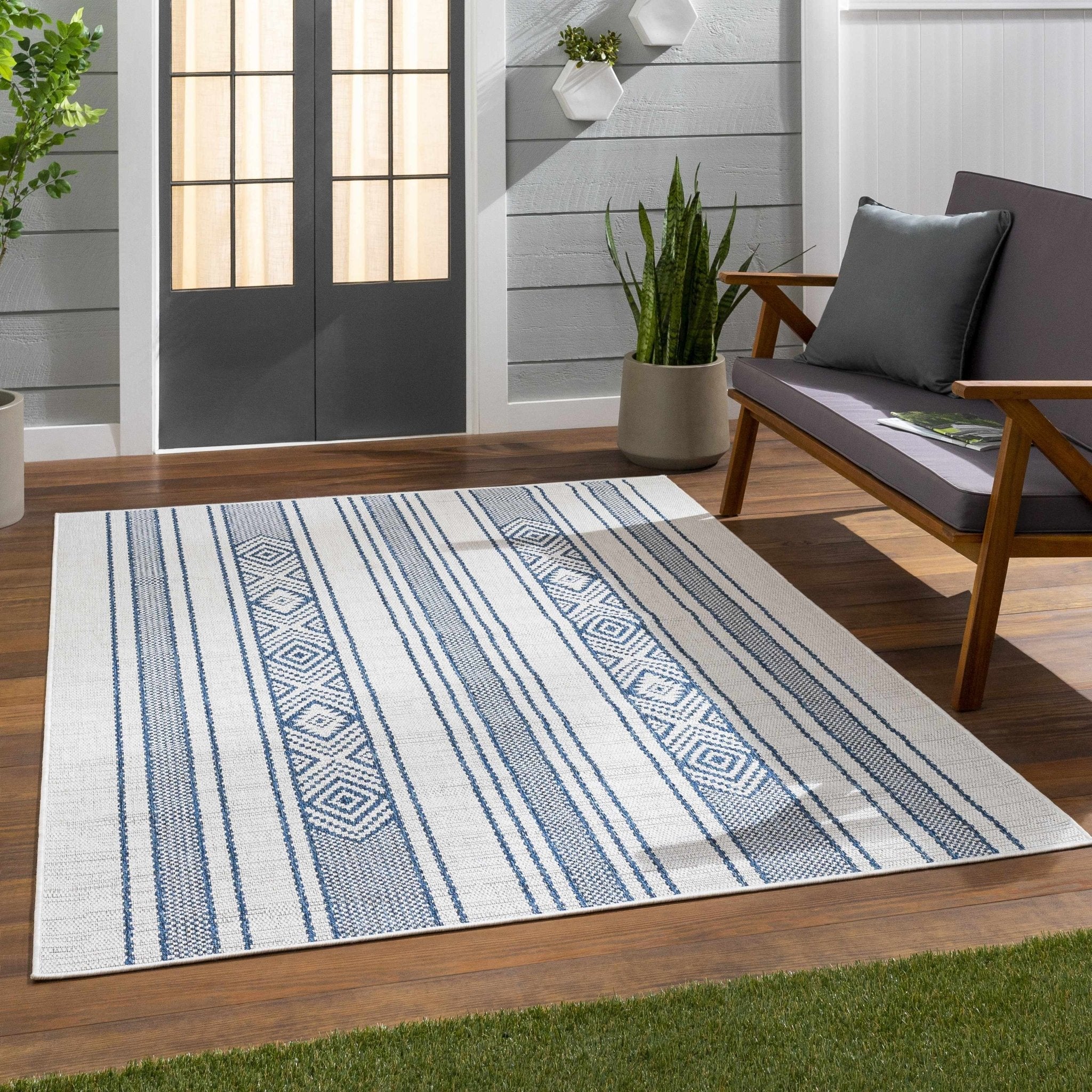 Contemporary Stripes Blue, Ivory and Beige Multi Size Area Rug - Image 15