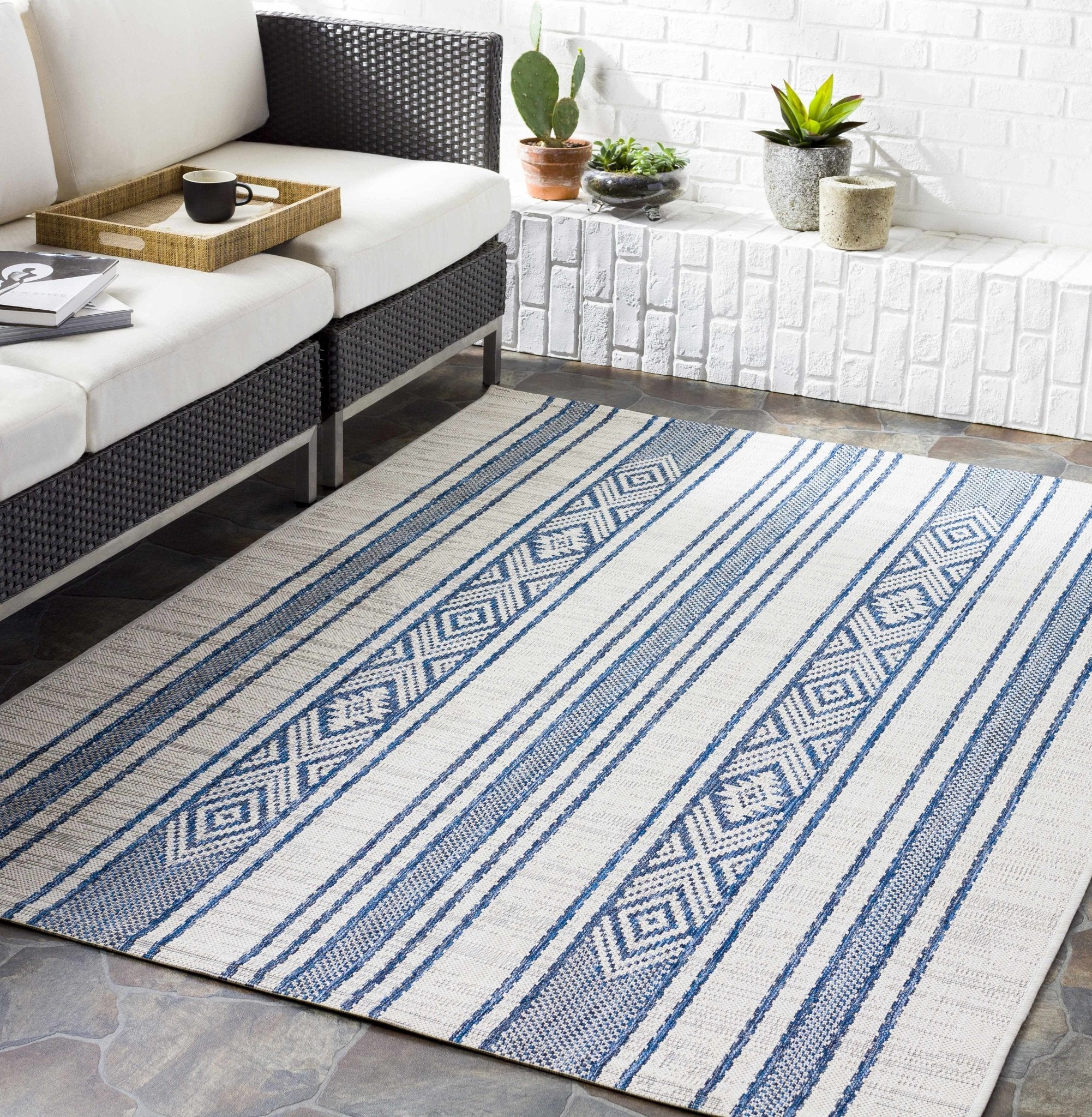 Contemporary Stripes Blue, Ivory and Beige Multi Size Area Rug - Image 2
