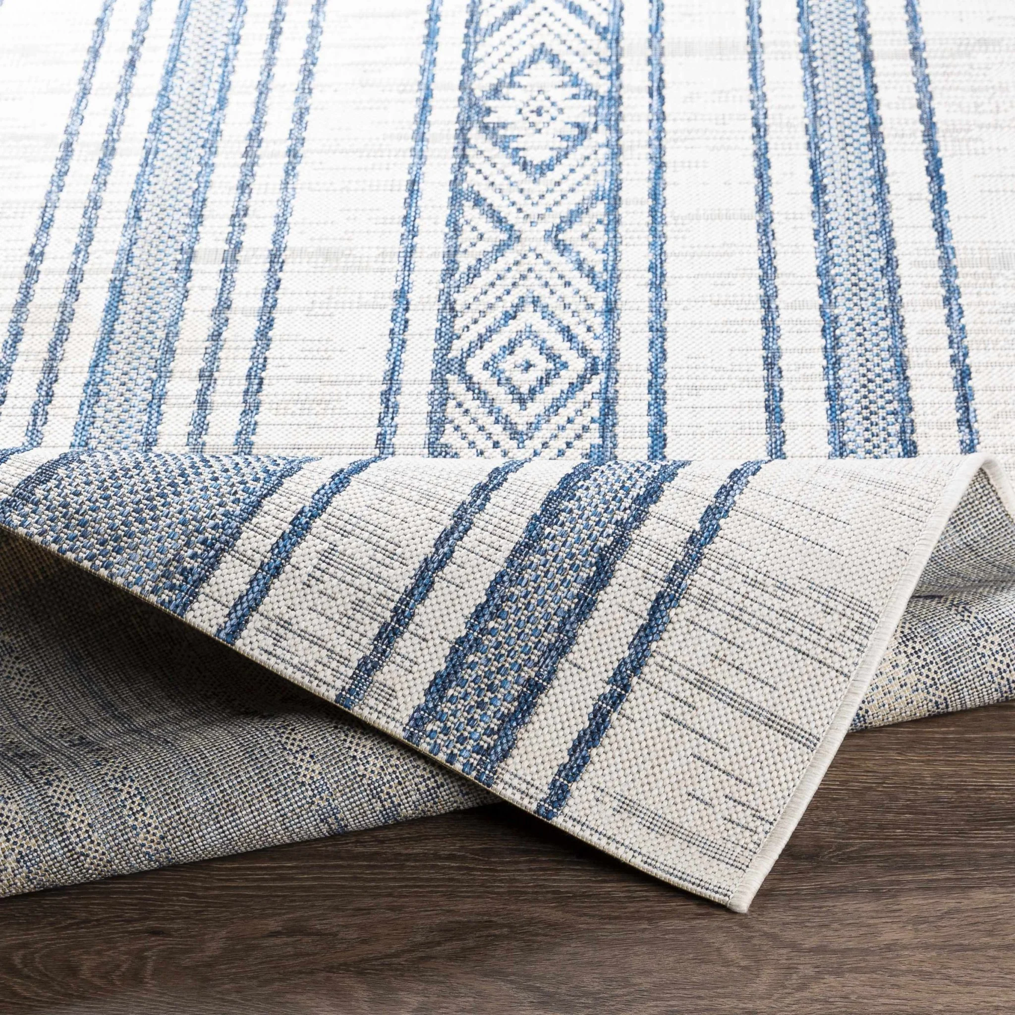 Contemporary Stripes Blue, Ivory and Beige Multi Size Area Rug - Image 8