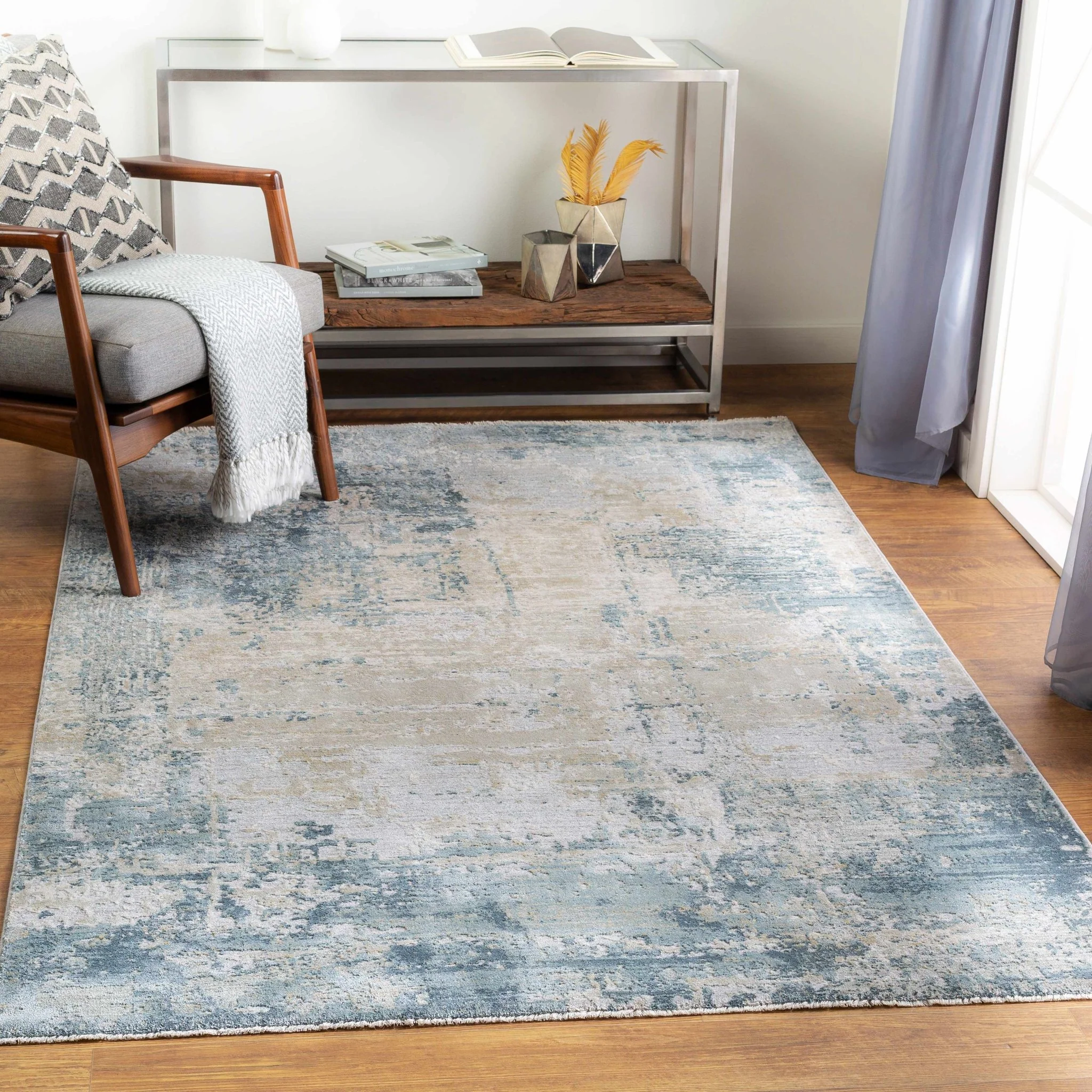 Contemporary Style Abstract Blue Area Rug - Image 12