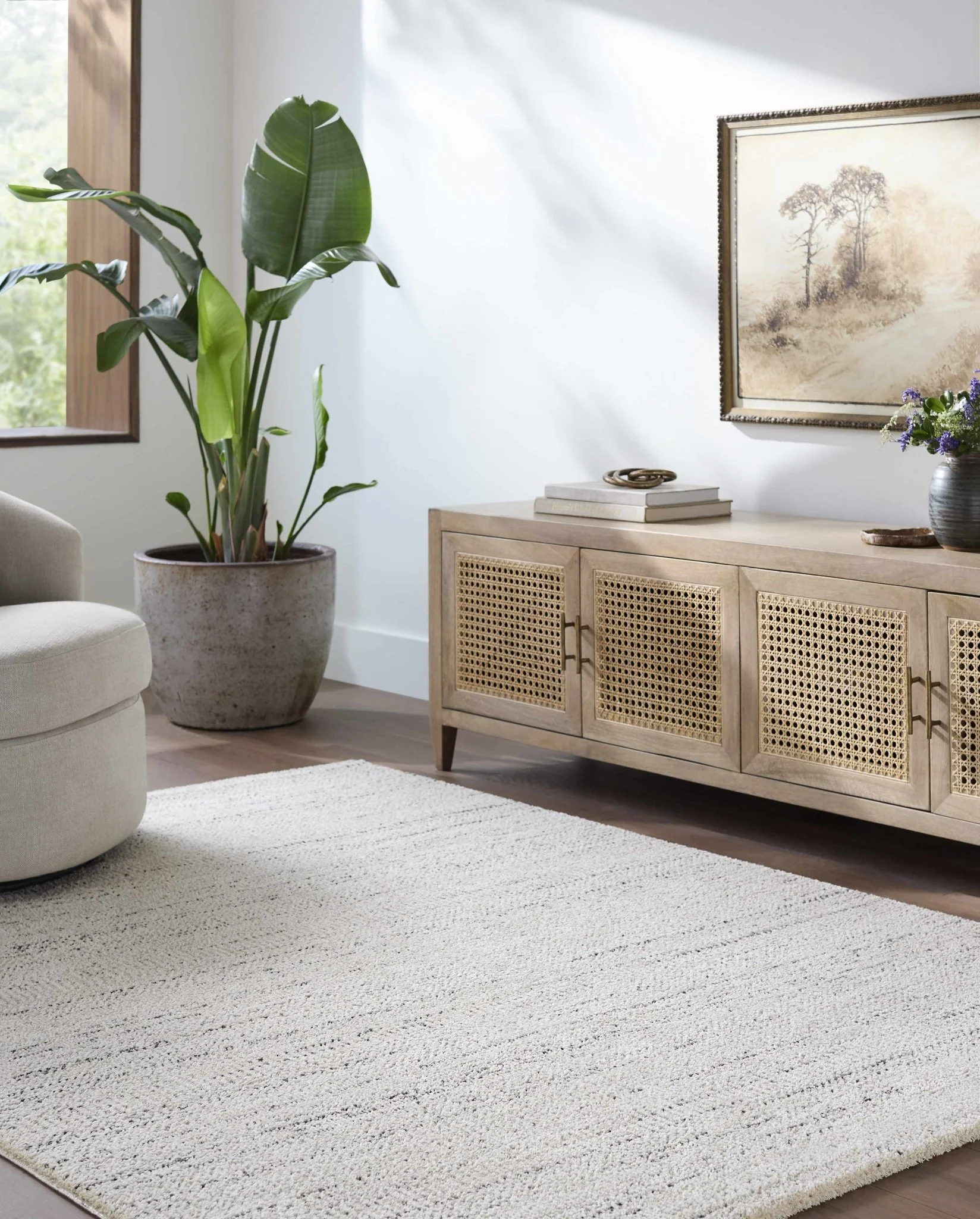 Contemporary Style Cream Machine Woven Area Rug - Image 7