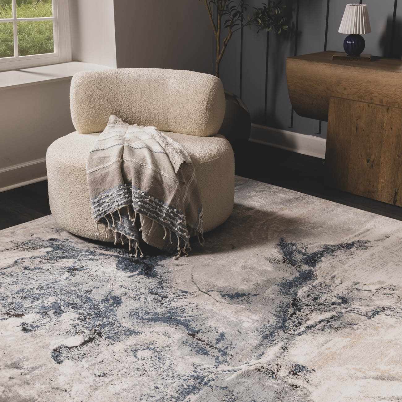 Kirkland Contemporary Style Dark Blue Marble Rug - Image 3