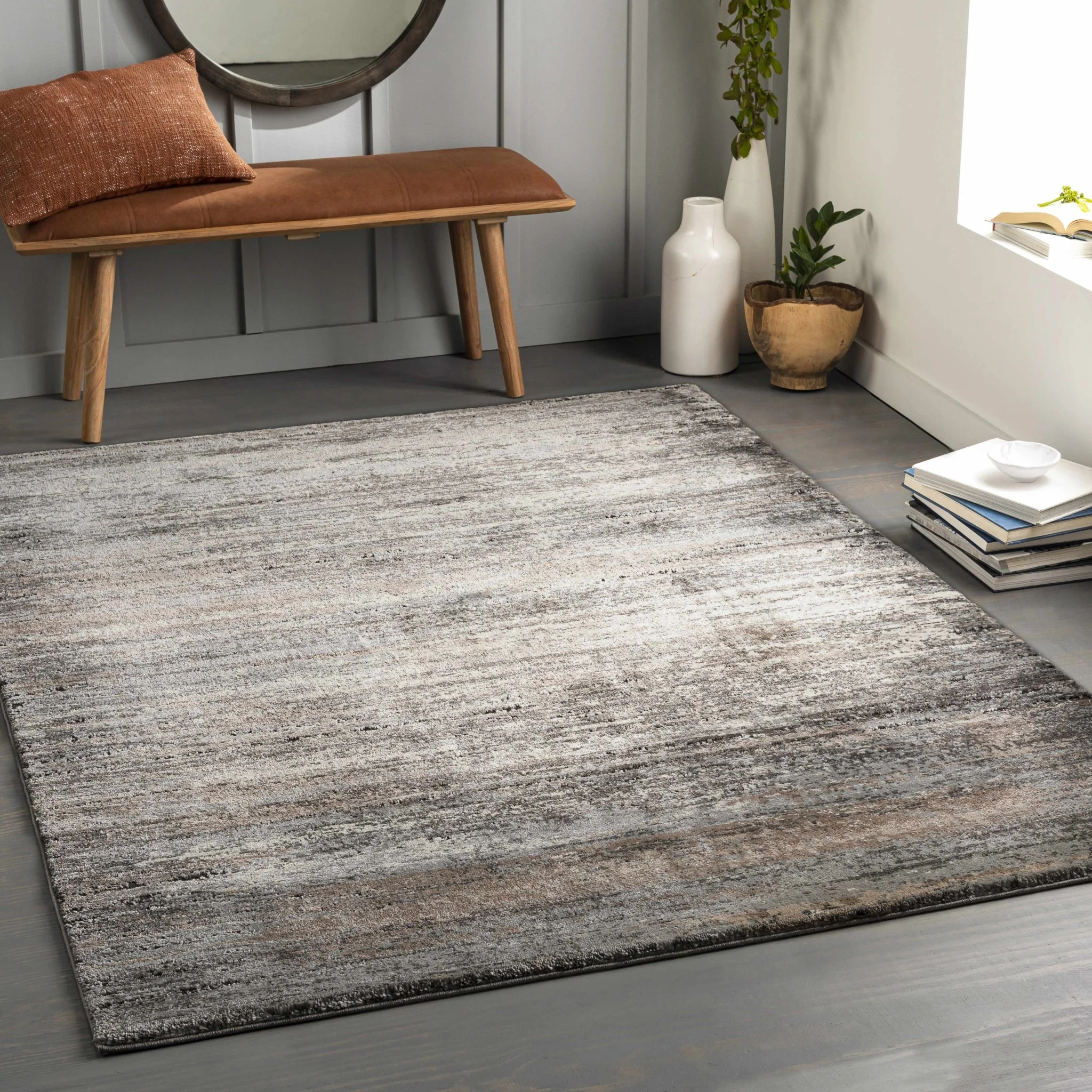 Contemporary Style Gray And Charcoal Machine Woven Area Rug - Image 9