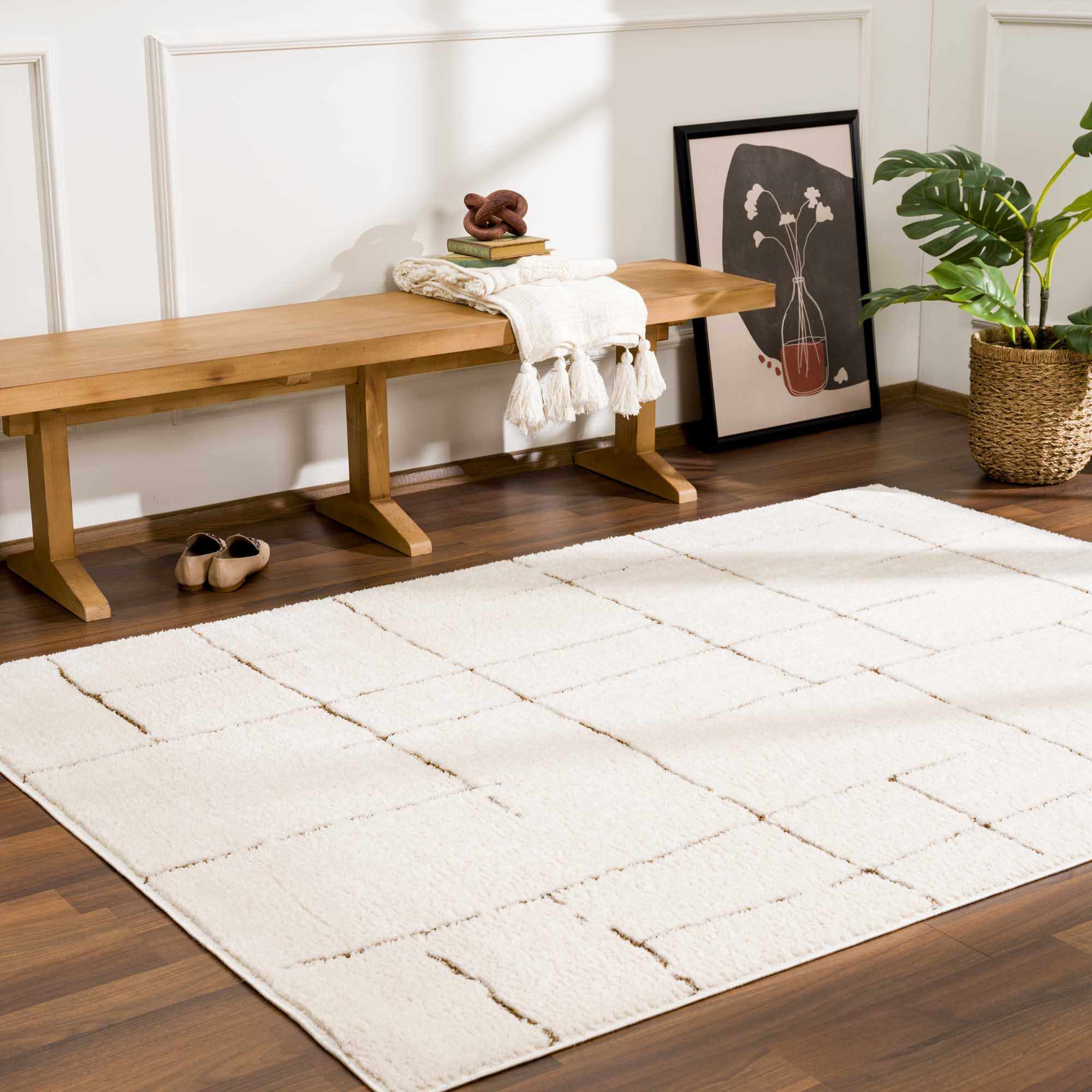 Contemporary Style Ivory & Brown Area Rug - Image 13