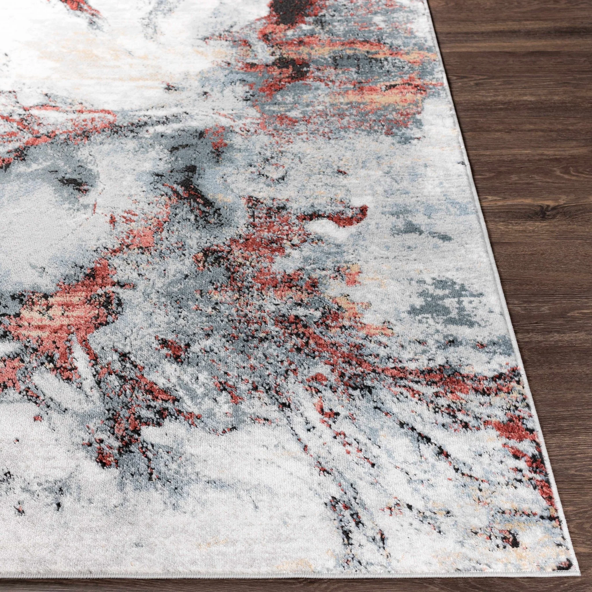 Newnham Contemporary Style Silver And Red Marble Rug - Image 3