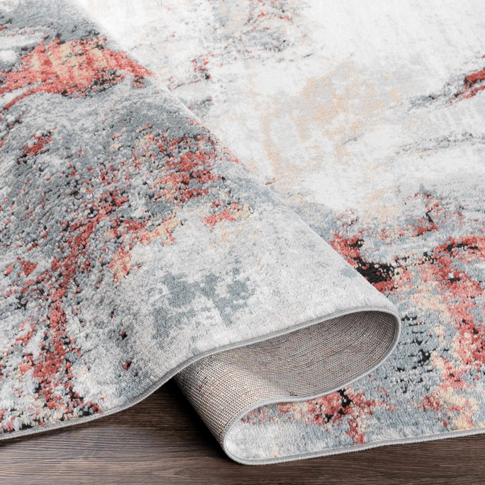 Newnham Contemporary Style Silver And Red Marble Rug - Image 4