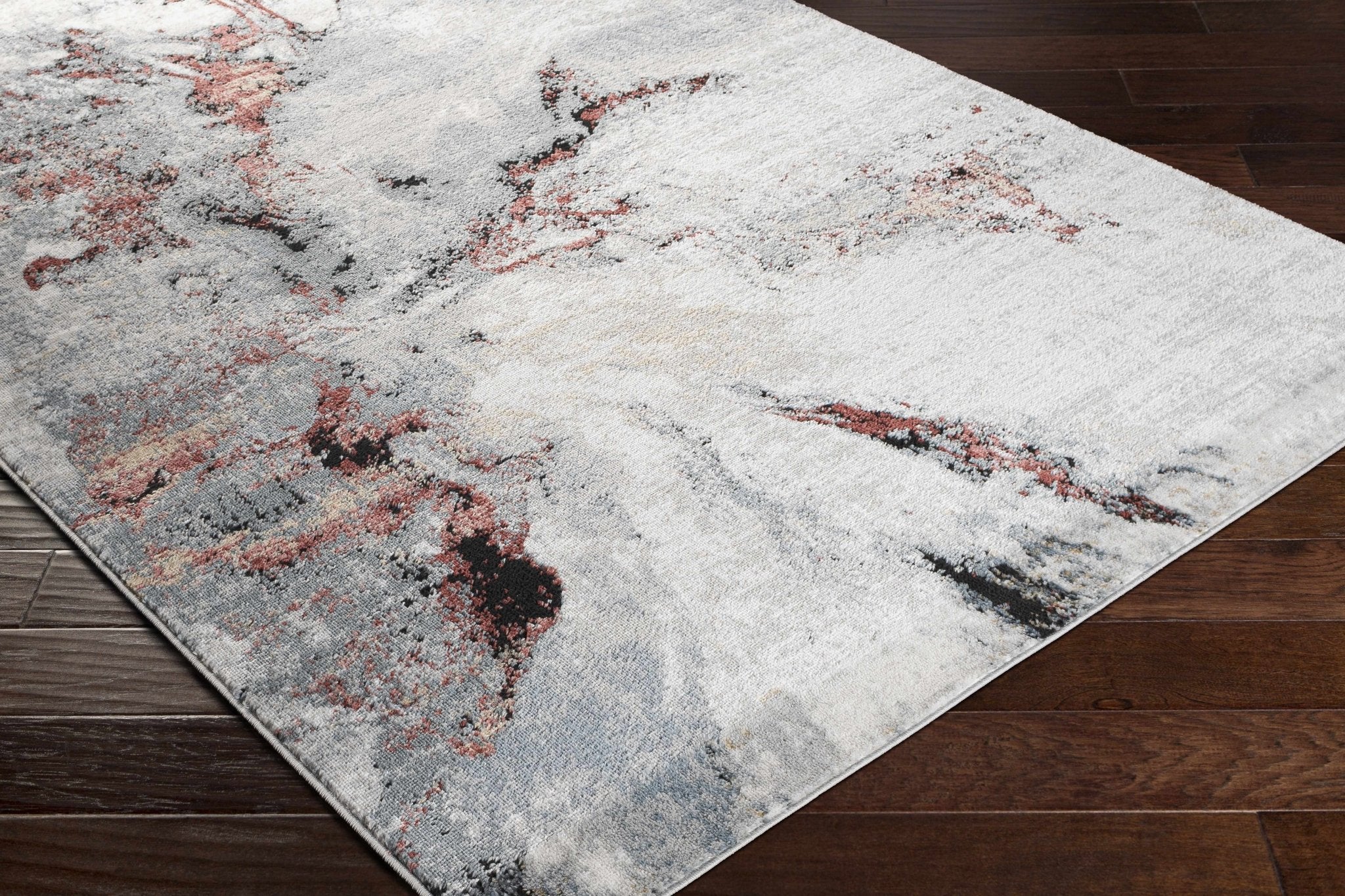 Newnham Contemporary Style Silver And Red Marble Rug - Image 7