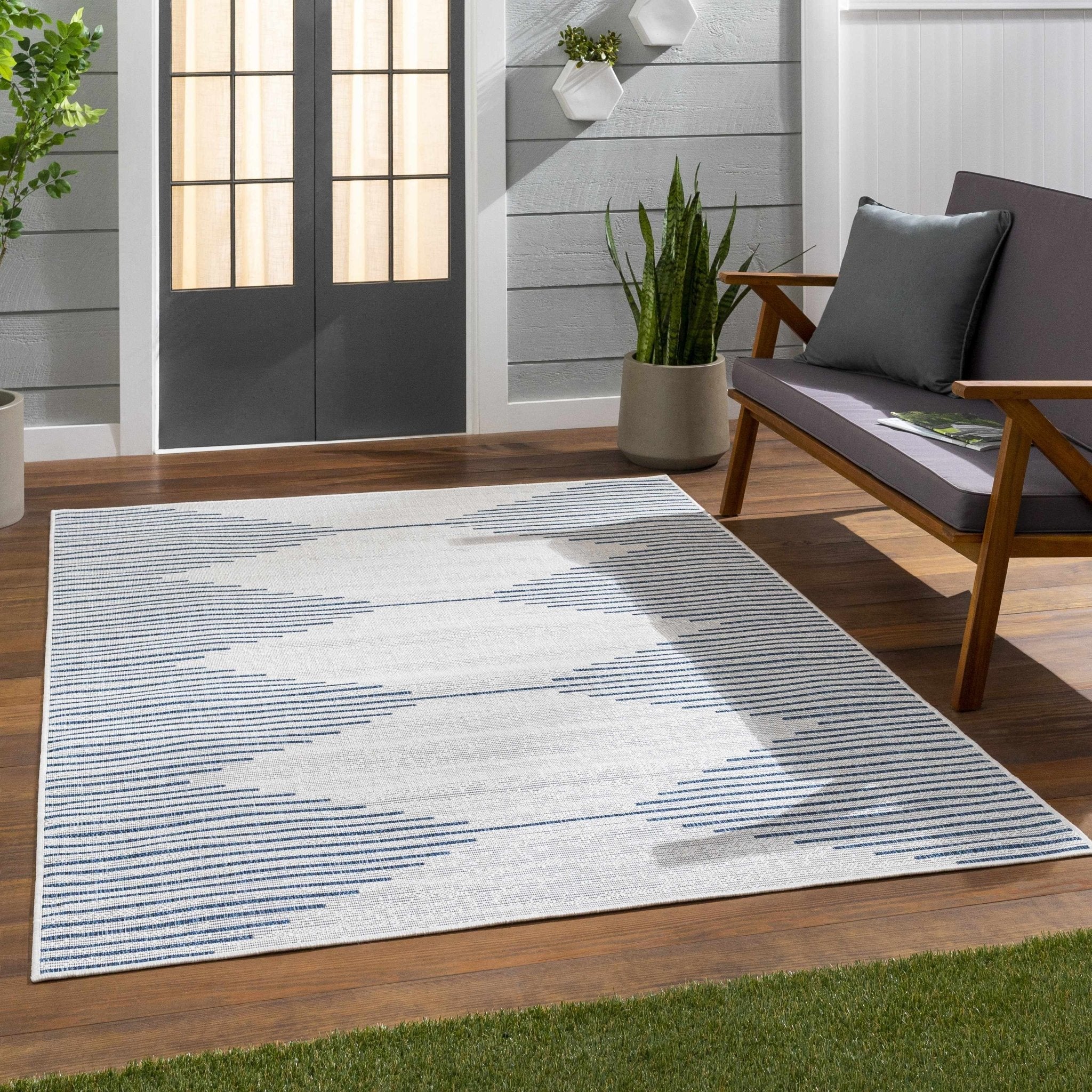 Contemporary Tribal Design Blue, Off-White and Beige Multi size  Area Rug - Image 14