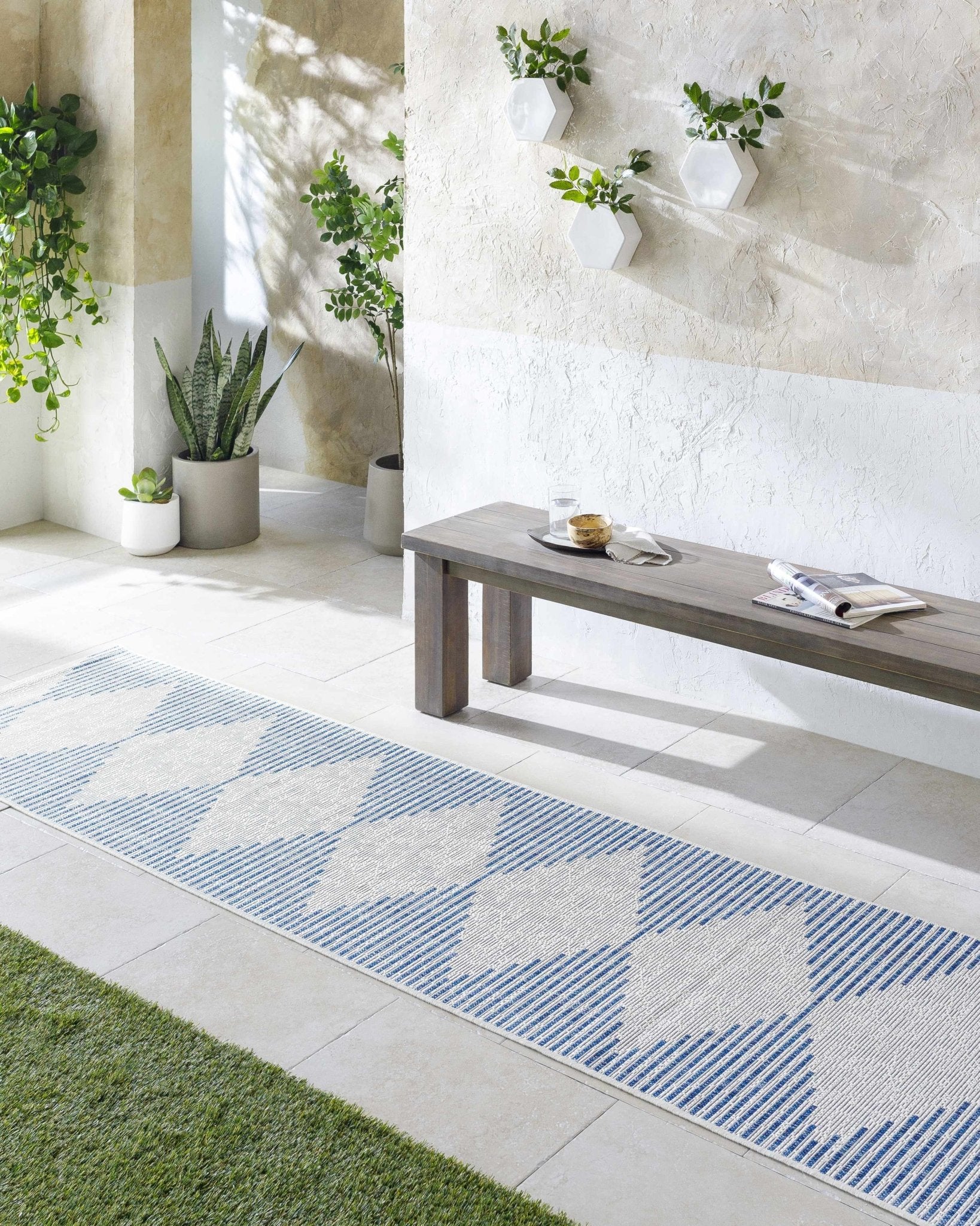 Contemporary Tribal Design Blue, Off-White and Beige Multi size  Area Rug - Image 15