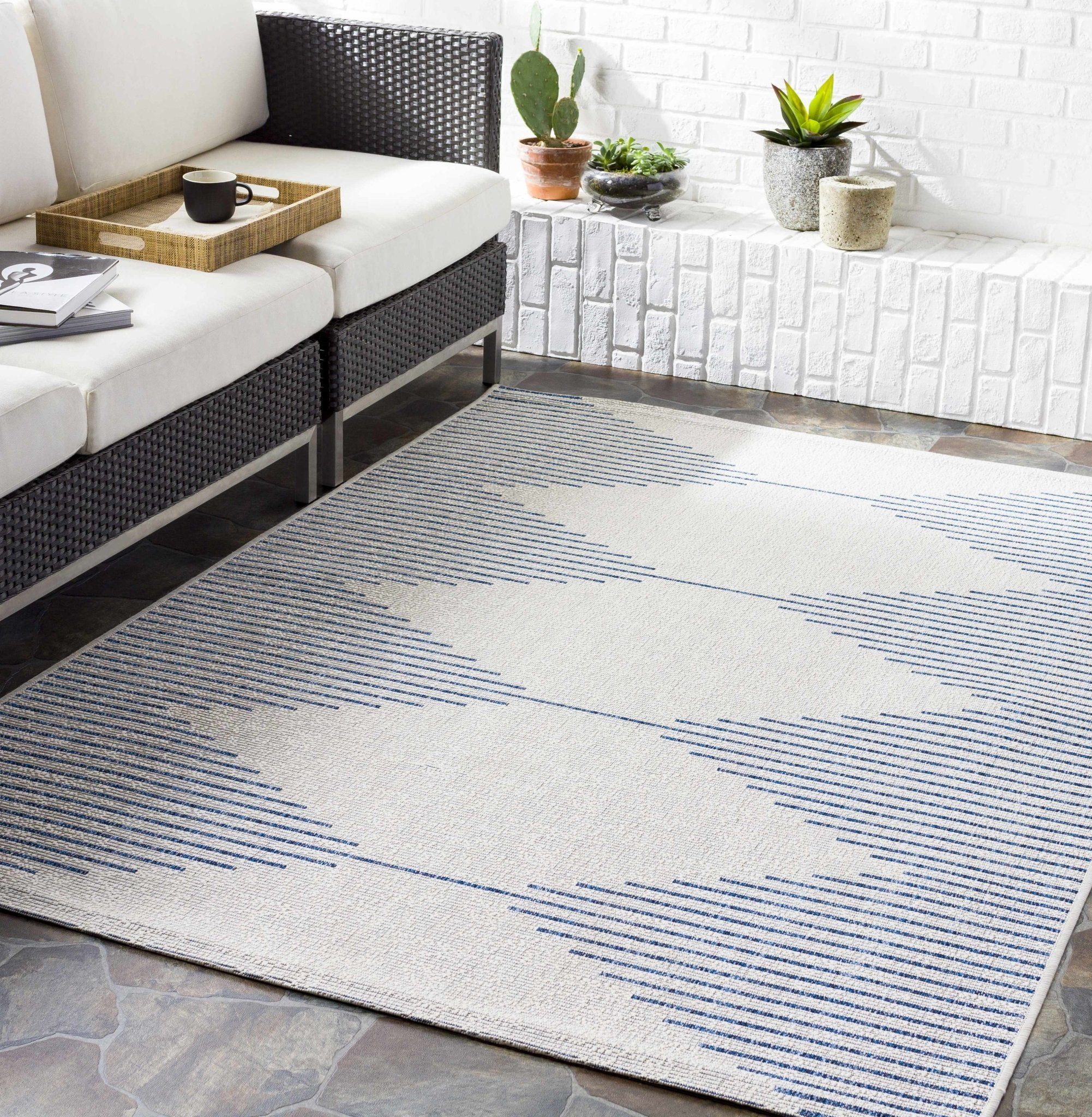 Contemporary Tribal Design Blue, Off-White and Beige Multi size  Area Rug - Image 3