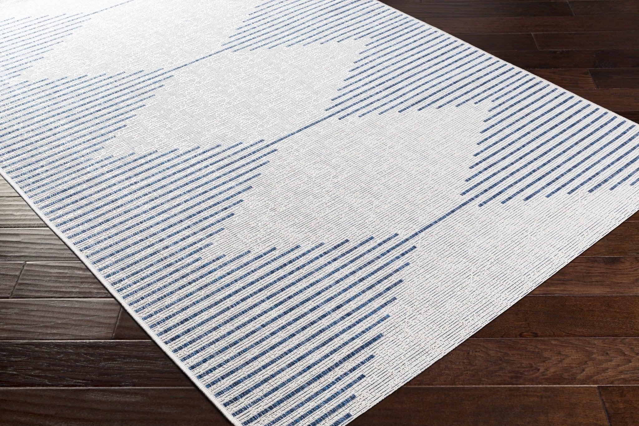 Contemporary Tribal Design Blue, Off-White and Beige Multi size  Area Rug - Image 9