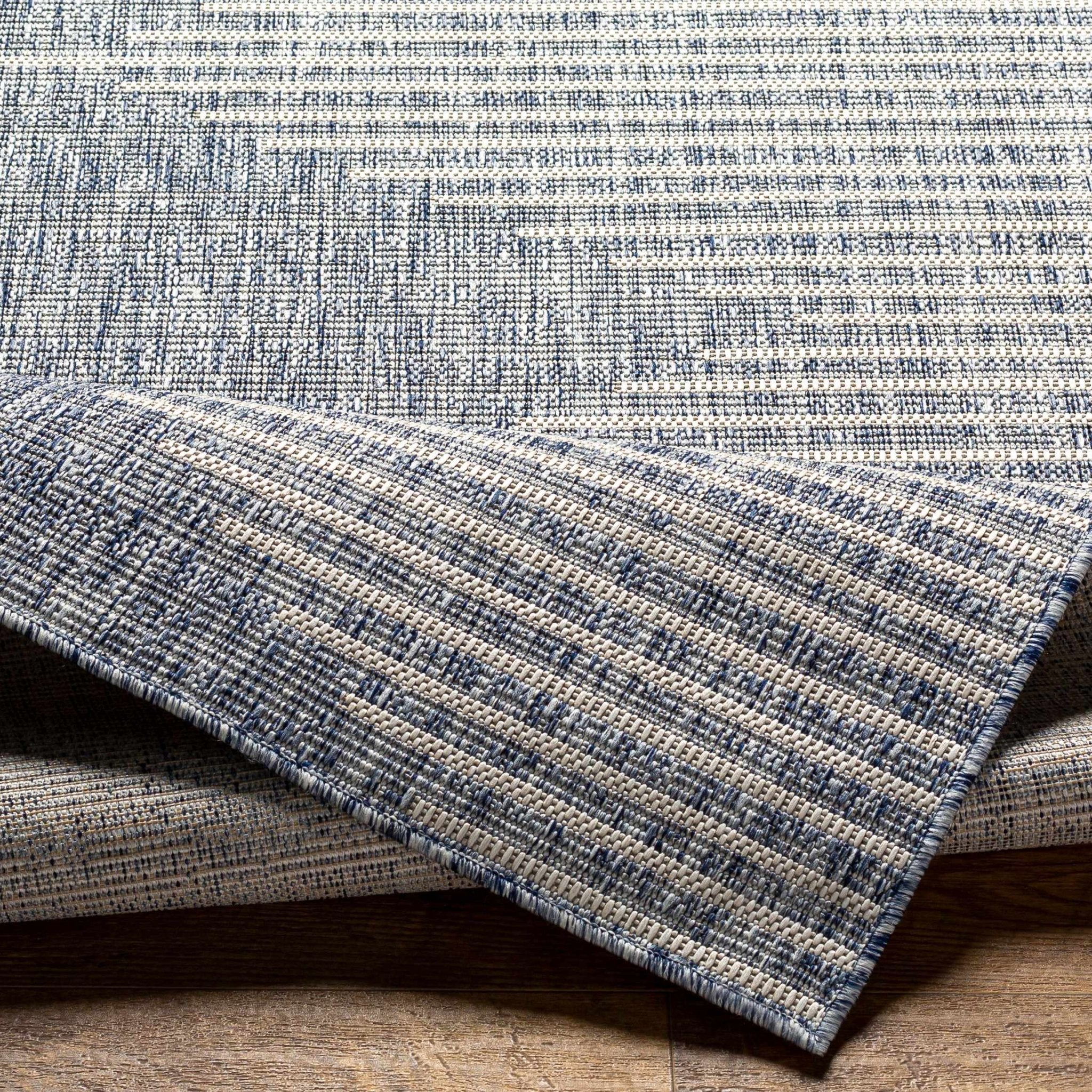 Contemporary Tribal Design Blue, Beige and Gray outdoor safe Area Rug - Image 5