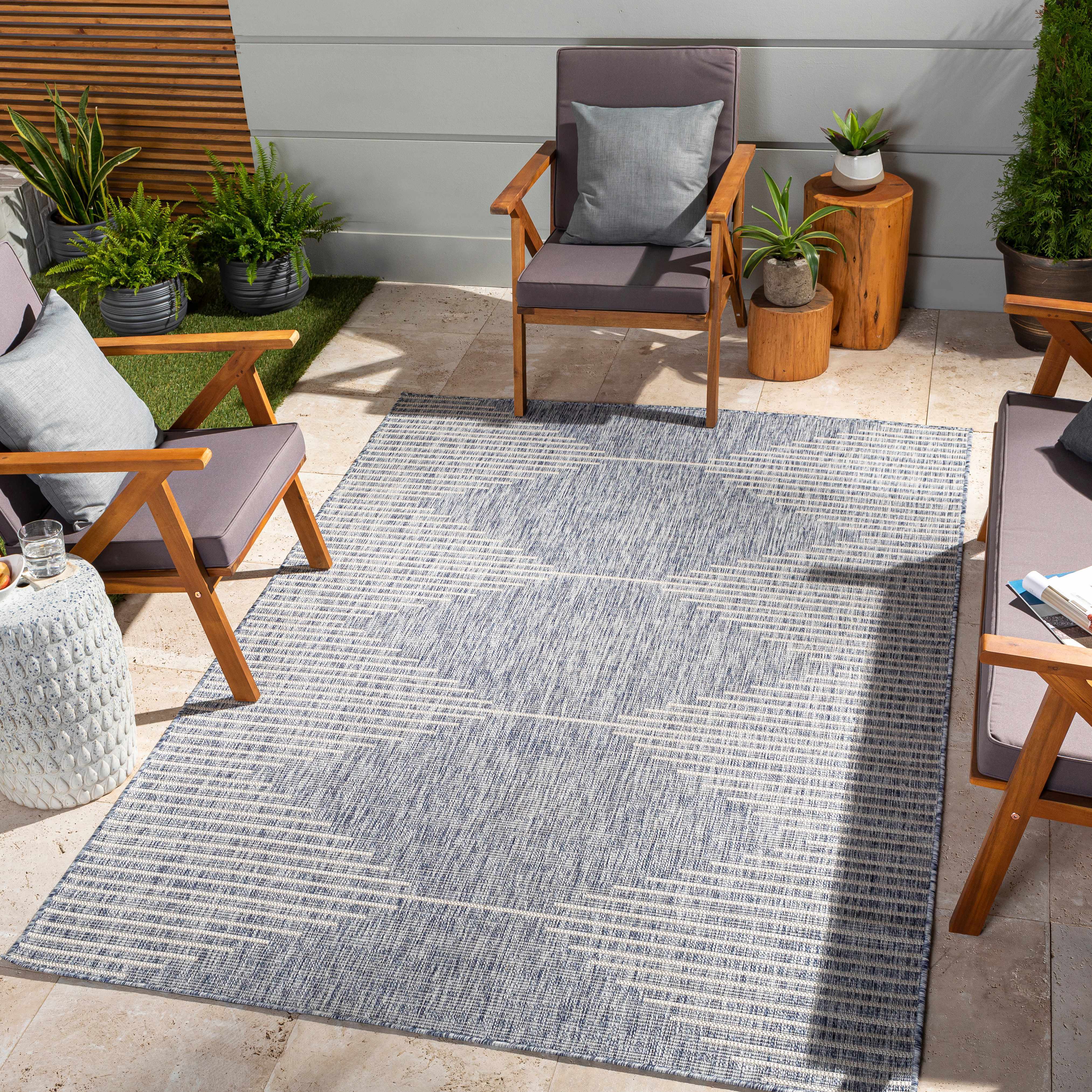 Contemporary Tribal Design Blue, Beige and Gray outdoor safe Area Rug - Image 7