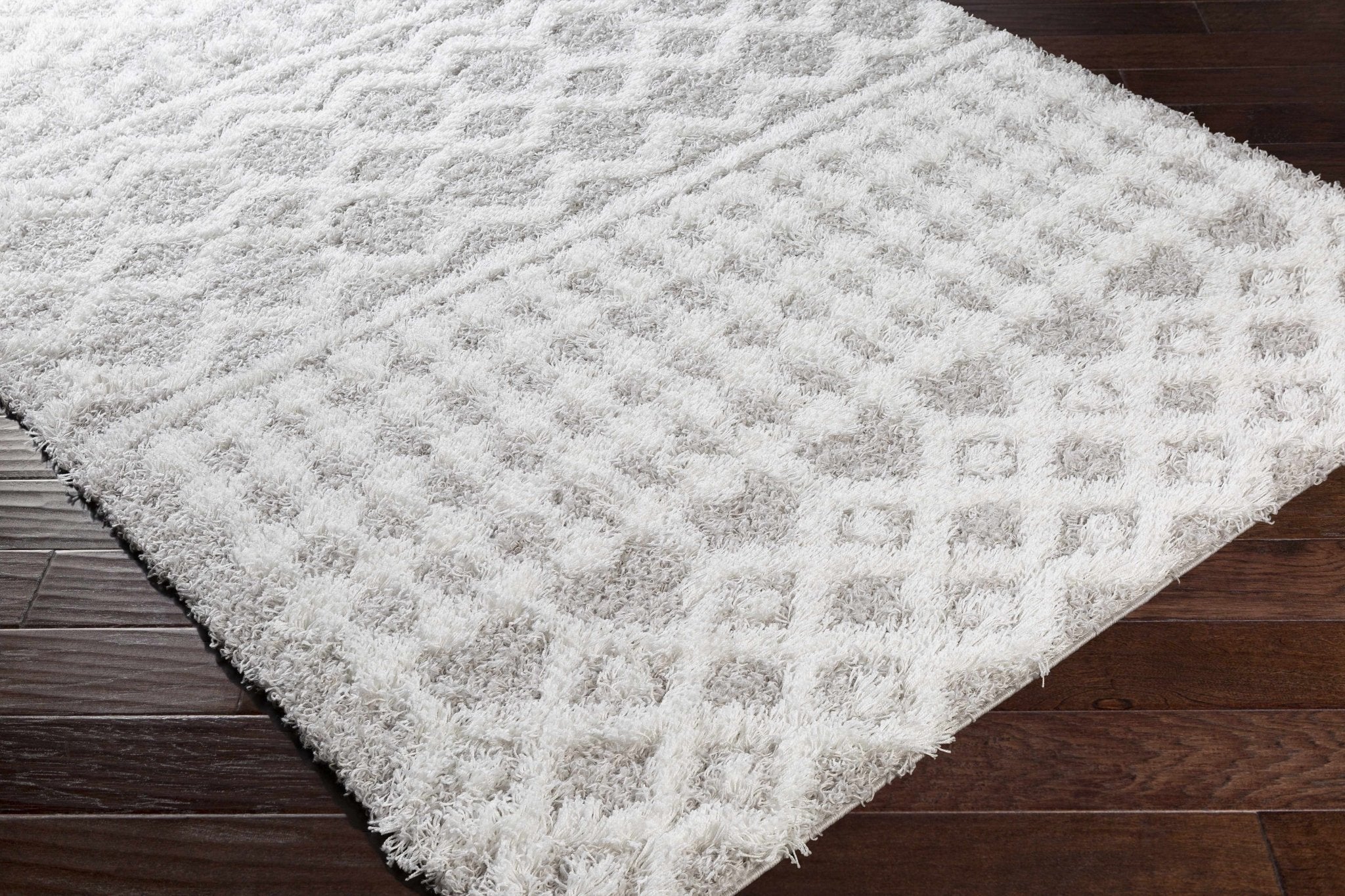 Contemporary White and Gray Plush pile Tribal Design Area Rug - Image 4
