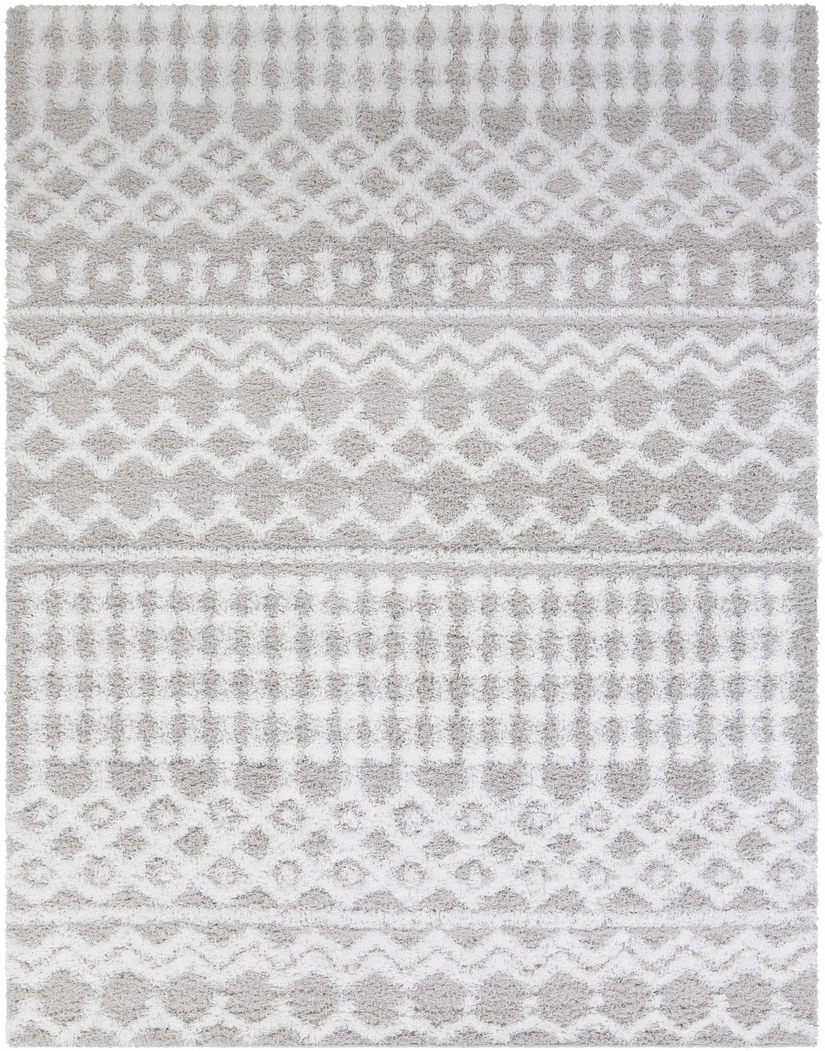 Contemporary White and Gray Plush pile Tribal Design Area Rug - Image 8