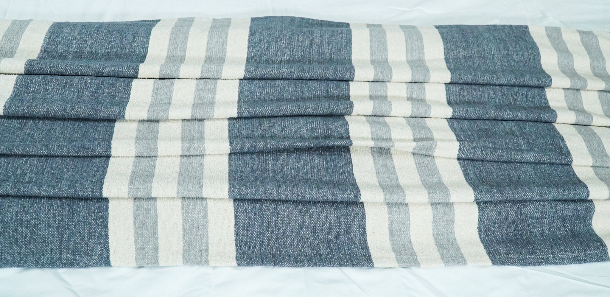 Woven White and Blue Modern Cotton Throw Blanket - Image 4