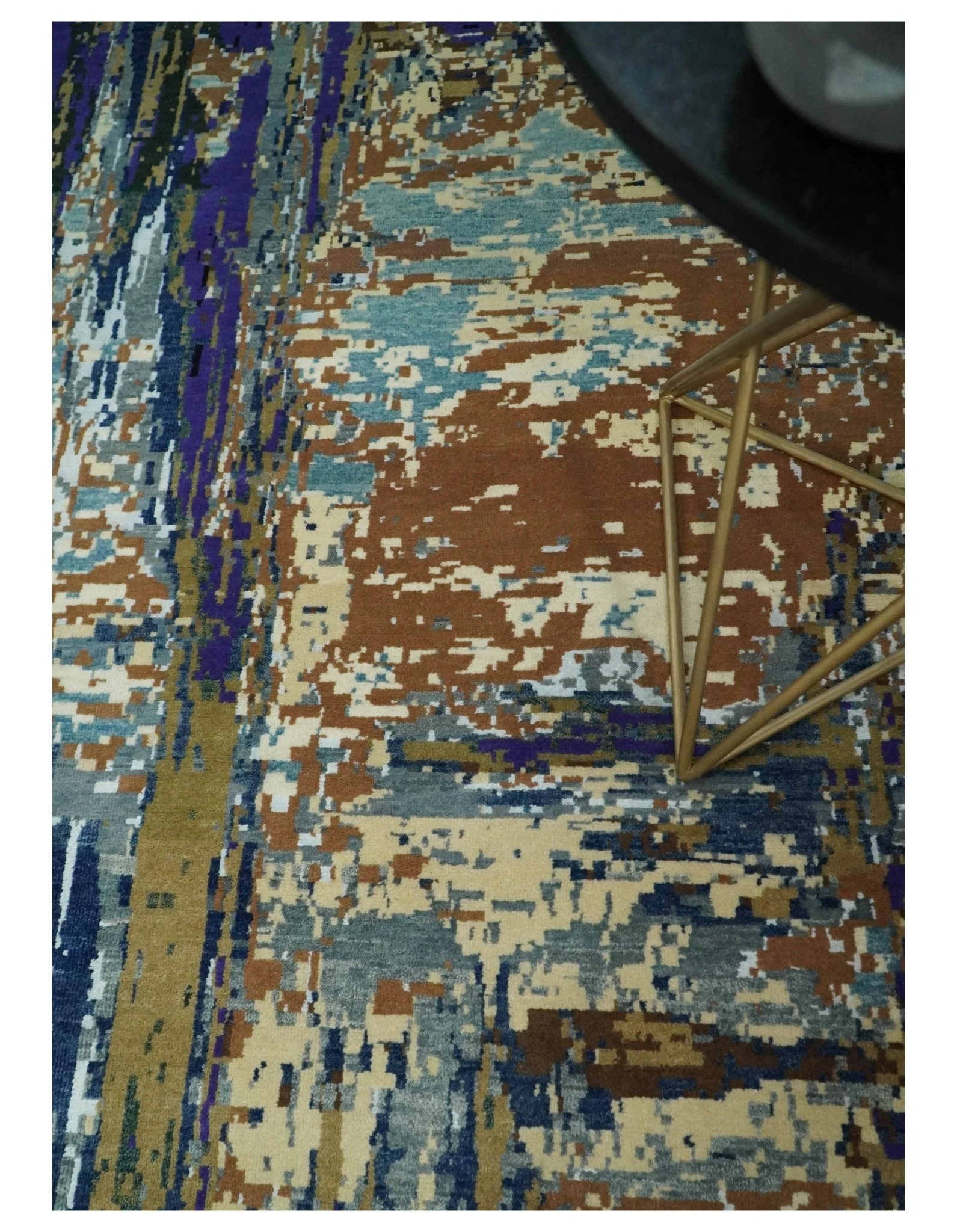 8x10 Fine Hand Knotted Brown Multicolor Modern Abstract Wool and Bamboo Silk Area Rug | AGR19 - Image 2