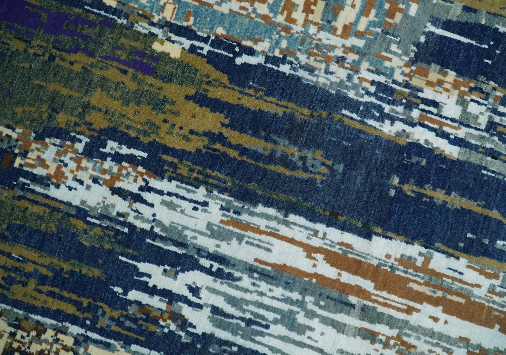 8x10 Fine Hand Knotted Brown Multicolor Modern Abstract Wool and Bamboo Silk Area Rug | AGR19 - Image 4
