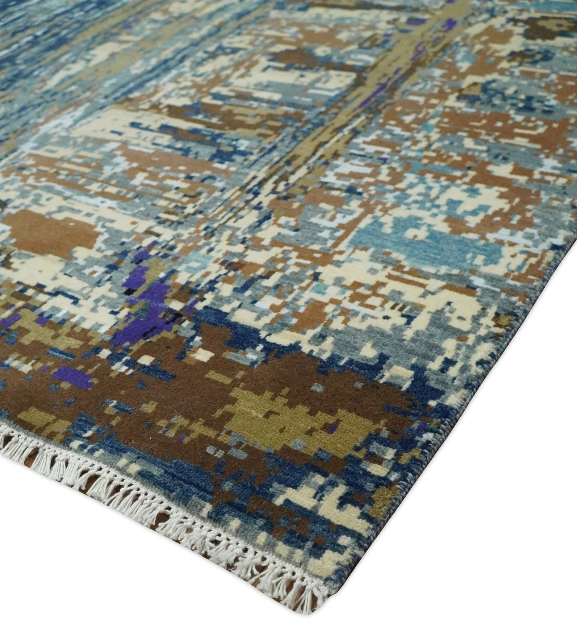 8x10 Fine Hand Knotted Brown Multicolor Modern Abstract Wool and Bamboo Silk Area Rug | AGR19 - Image 5