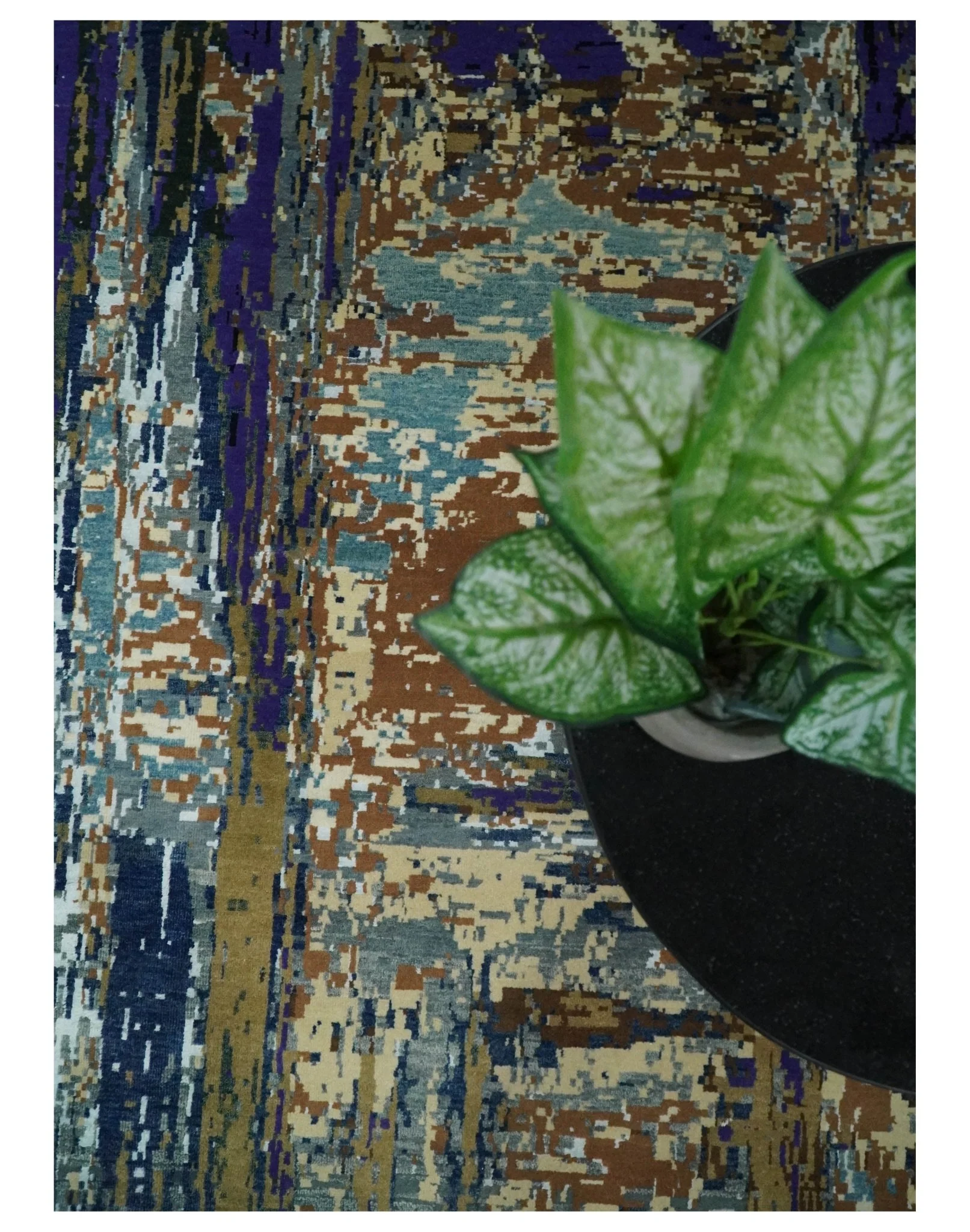 8x10 Fine Hand Knotted Brown Multicolor Modern Abstract Wool and Bamboo Silk Area Rug | AGR19 - Image 6