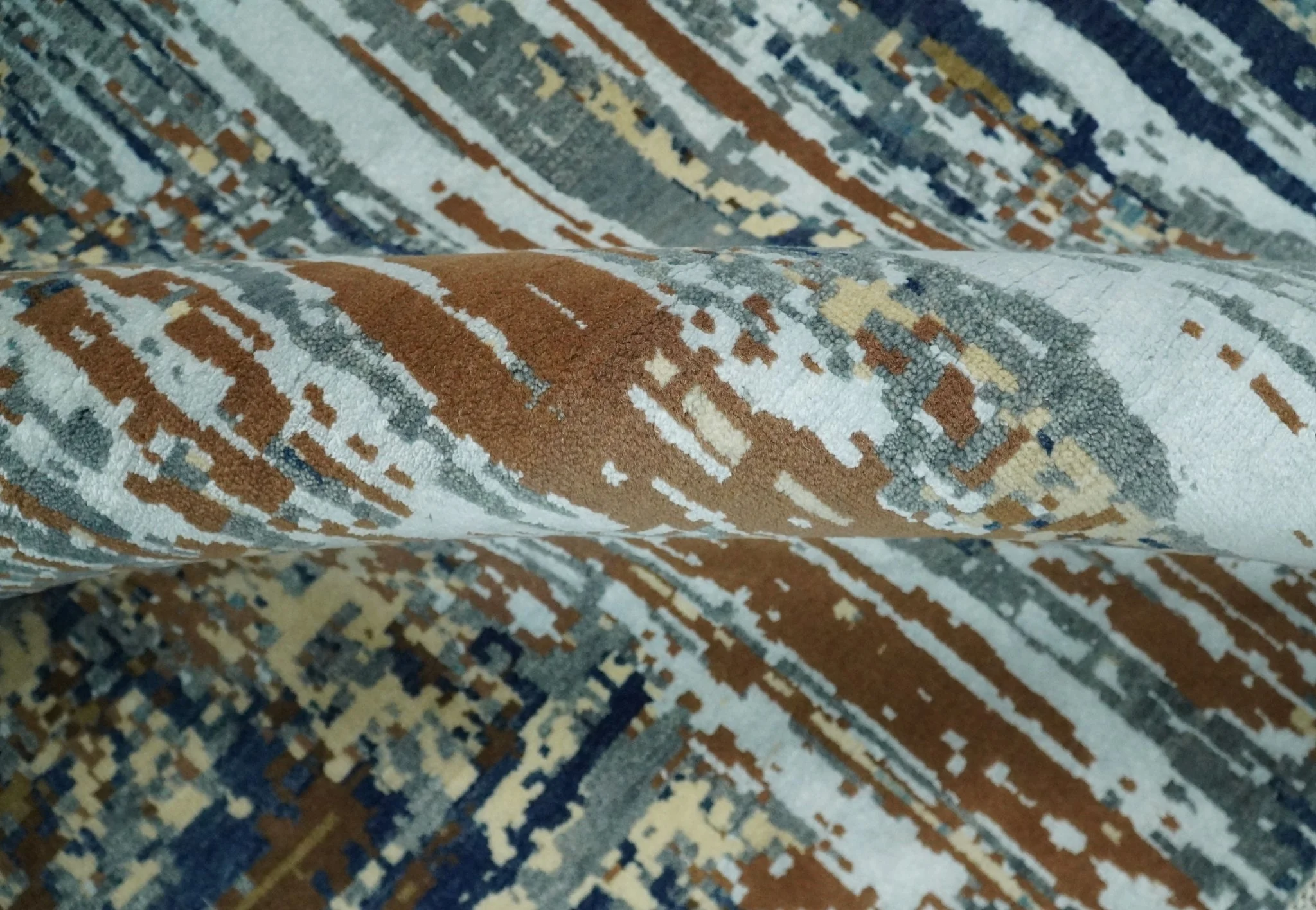 8x10 Fine Hand Knotted Brown Multicolor Modern Abstract Wool and Bamboo Silk Area Rug | AGR19 - Image 9