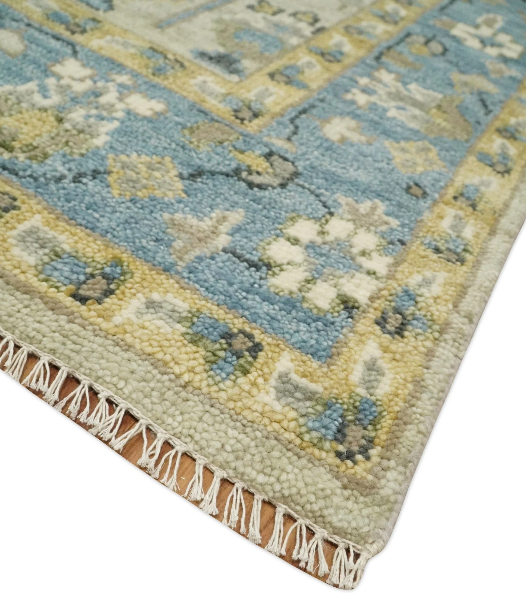 Tree of life Beige and Blue Traditional Hand Knotted Multi Size Wool Area Rug - Image 3