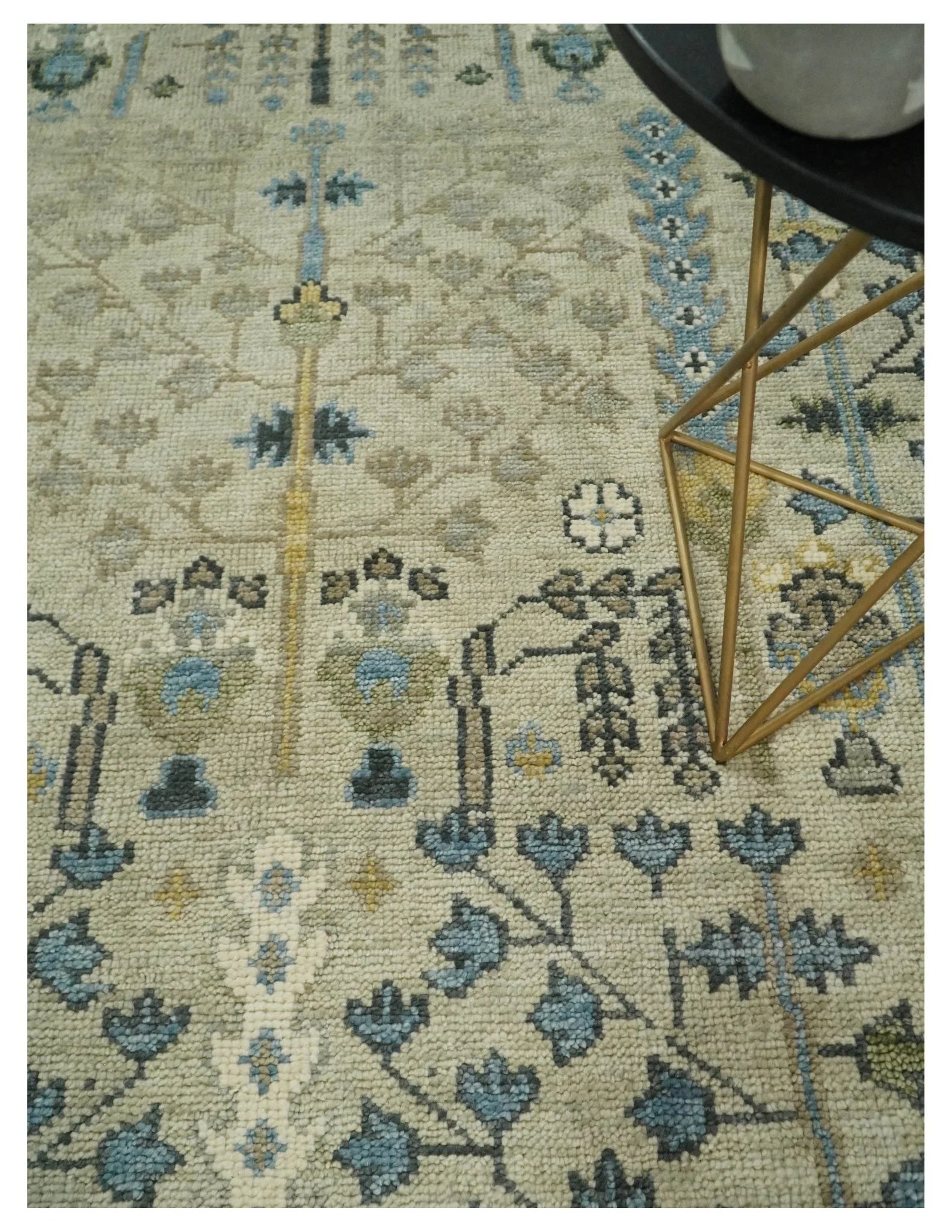 Tree of life Beige and Blue Traditional Hand Knotted Multi Size Wool Area Rug - Image 5