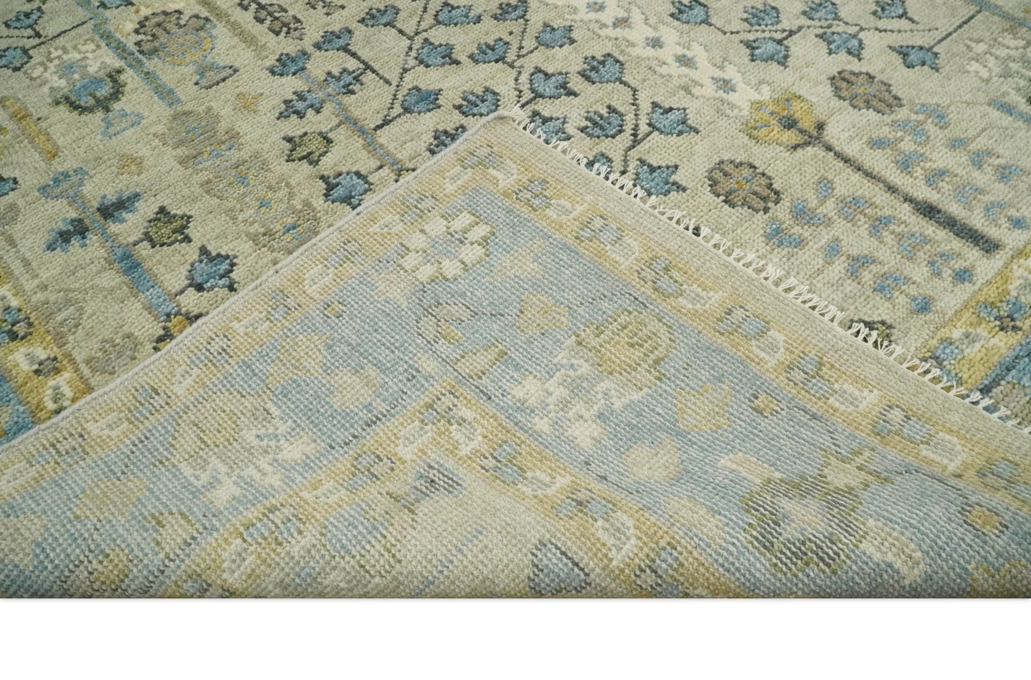 Tree of life Beige and Blue Traditional Hand Knotted Multi Size Wool Area Rug - Image 7